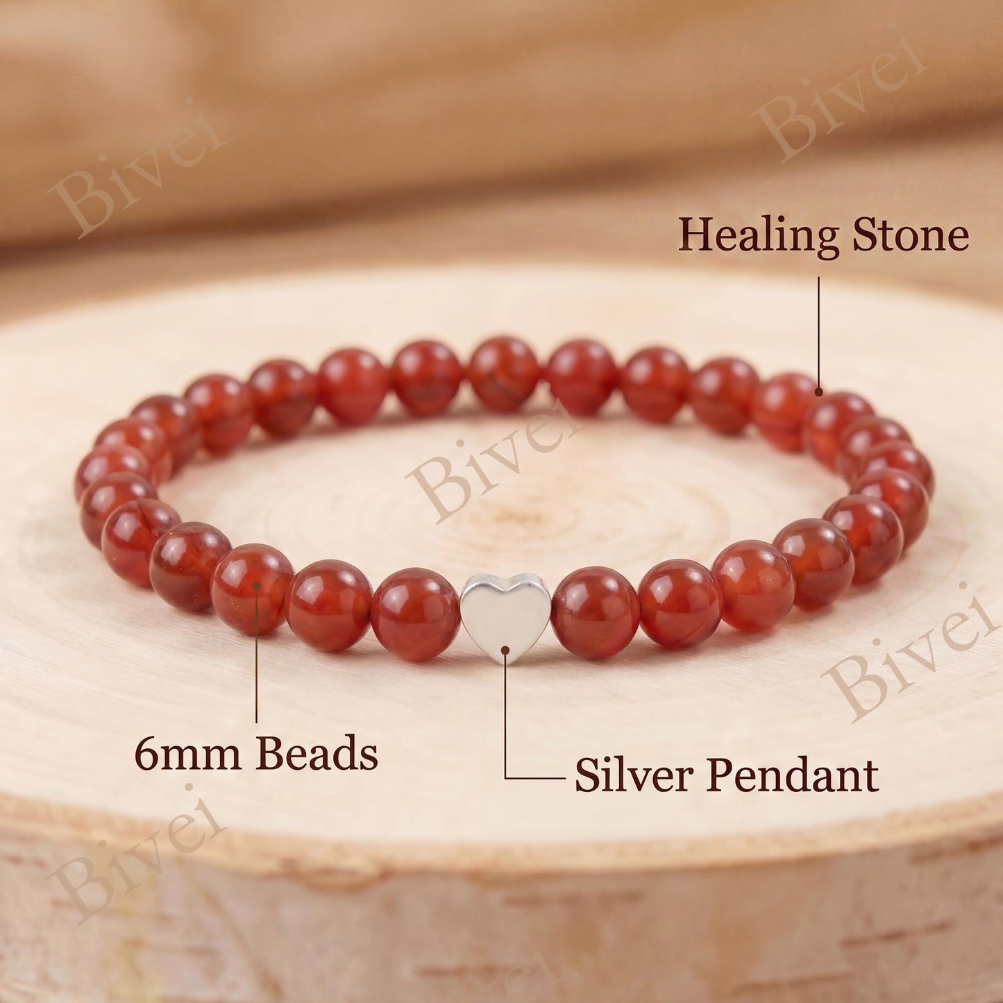Bivei 6mm Carnelian Crystal Stretch Bracelets for Women, Handmade Natural Stone Beaded Bracelet, Yoga Protection Jewelry Gift