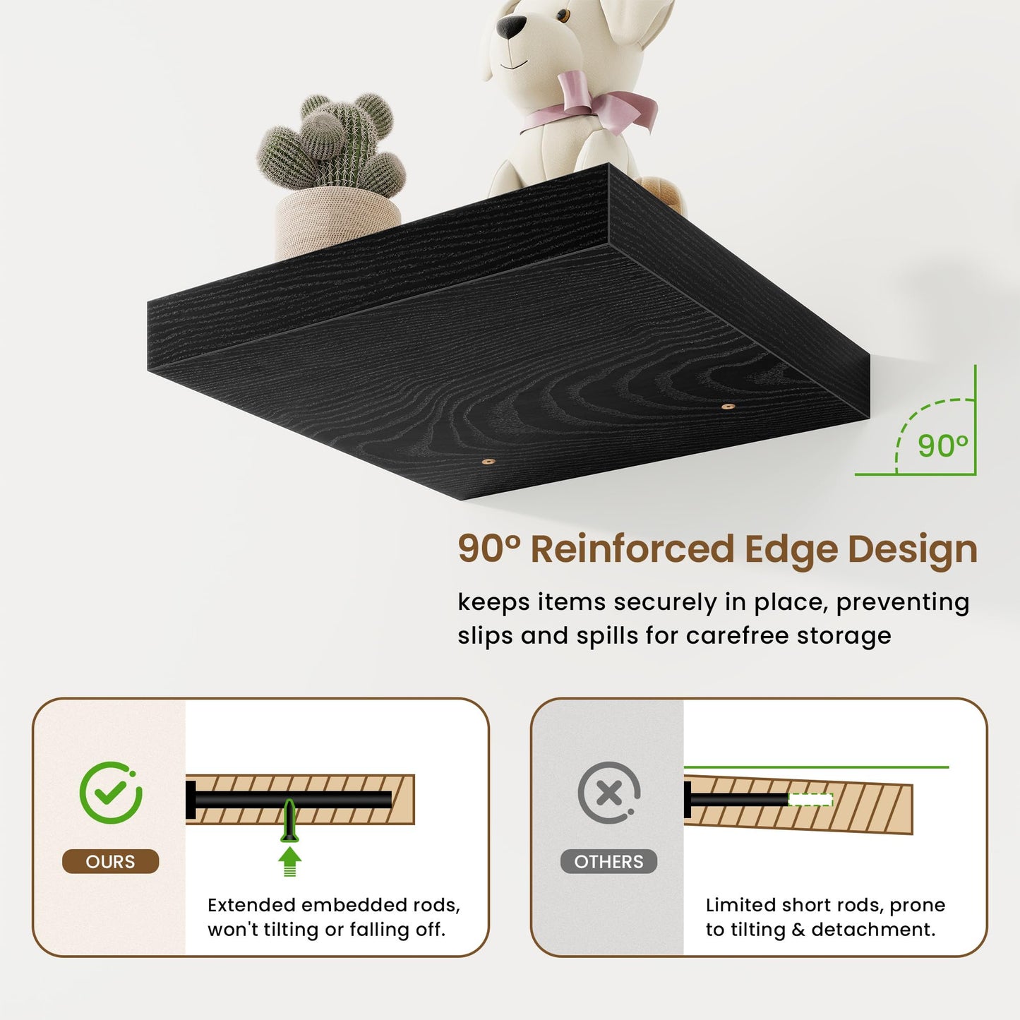 Square Floating Shelves for Wall, 11.5"W x 11.5"D x 1.25"H, 3 Pack Small Wall Mounted Engineered Wood Shelves with Invisible Brackets for Living Room, Bedroom, Bathroom, Kitchen Decor, Black