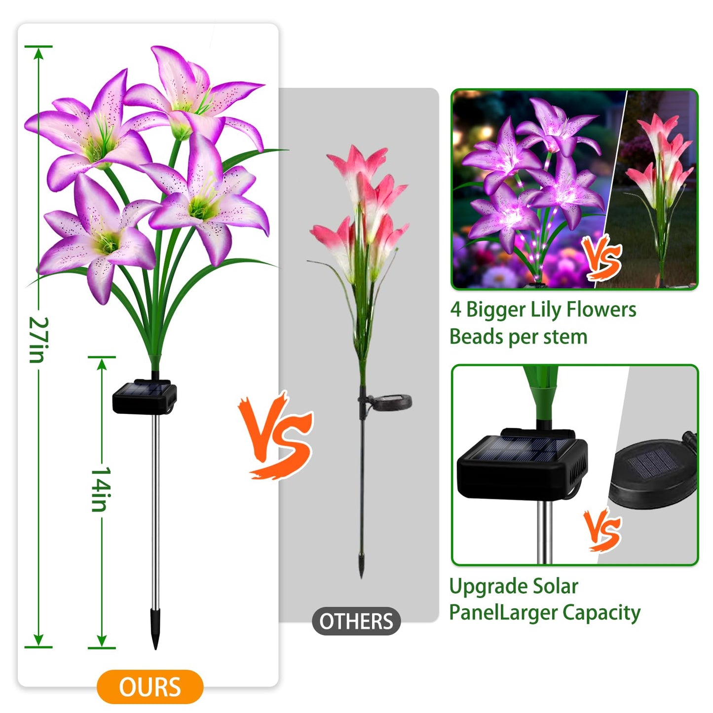 Solar Lights Outdoor, Gift for Women Mom Grandma Wife Daughter, 4 Pack 16 Solar Purple Lily Flower Lights Solar Flower Light Waterproof, Outside Decor Stake Light for Landscape Yard Patio Lawn Garden