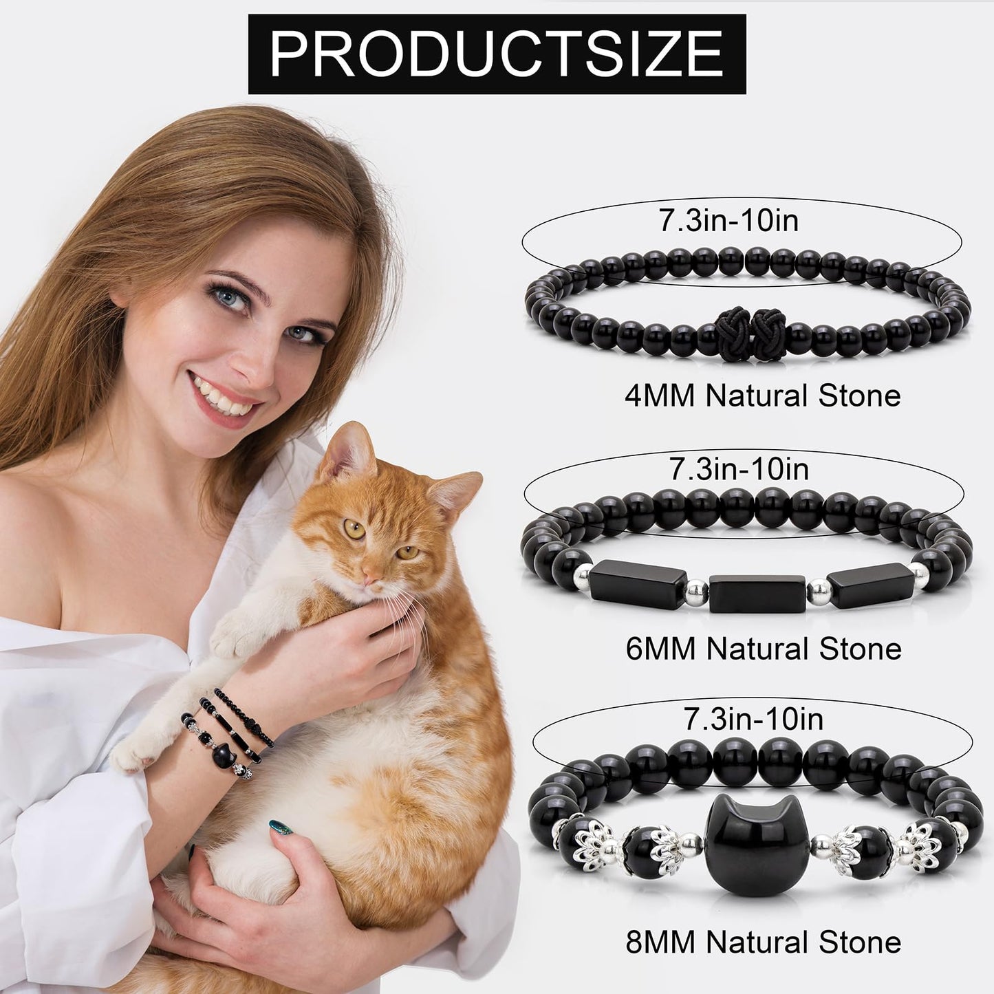 Pendlixy 3Pcs Money Attraction Cat Bracelet - Black Obsidian Women Bracelets -Wealth Prosperity Abundance Stone Bead Bracelet,Crystal Spiritual Cute Protection Stretch Bracelet,Good Luck Feng Shui Bracelets For Women Gifts