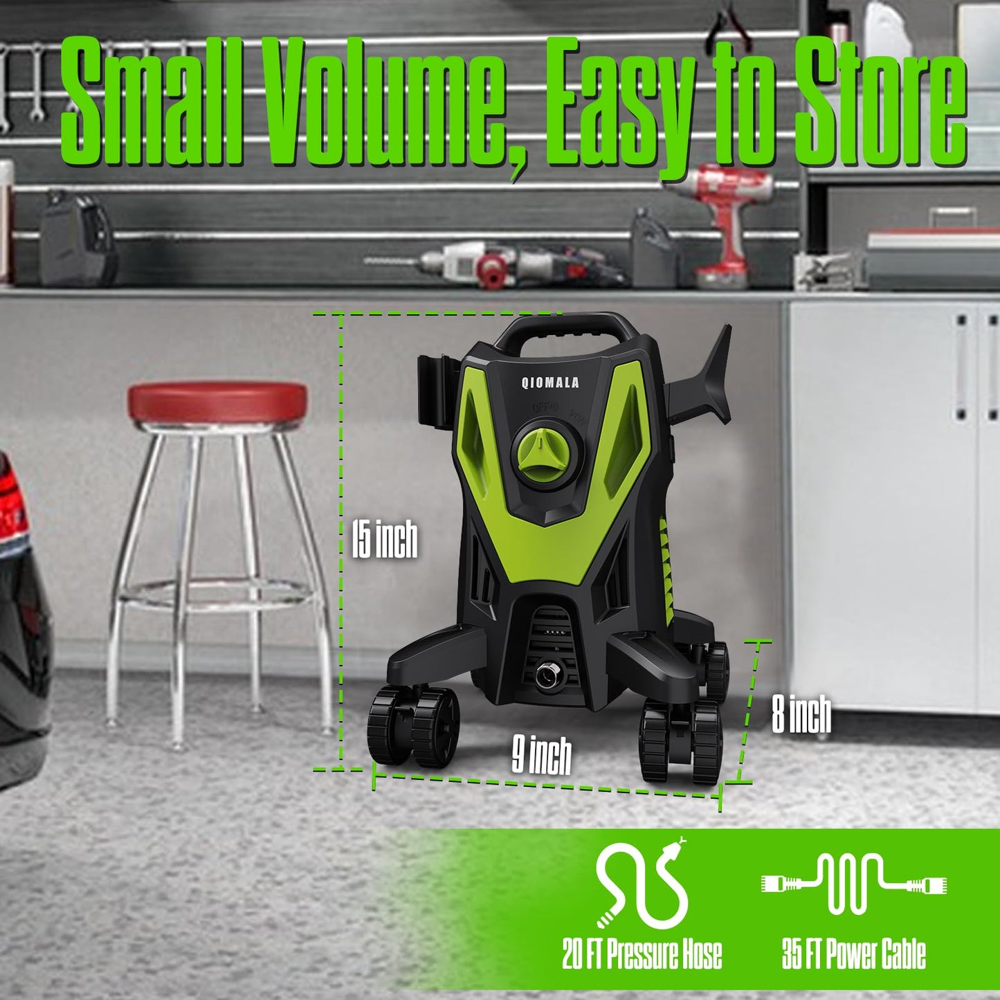 QIOMALA 4800PSI PowerWasher with 4 Quick Connect Nozzles, Foam Cannon for Car, Lane, Patio Cleaning