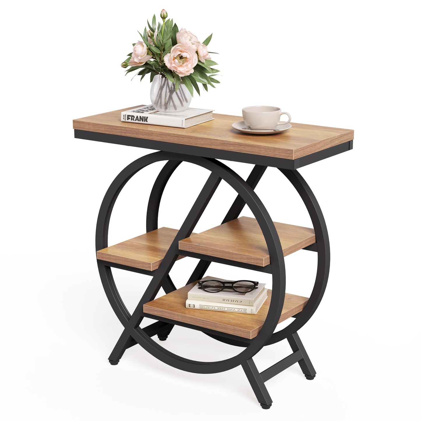 End Table, Narrow Side Table with 4-Tier Large Storage Space, Modern Bedside Table for Living Room, Home Office, Bedroom, Natural