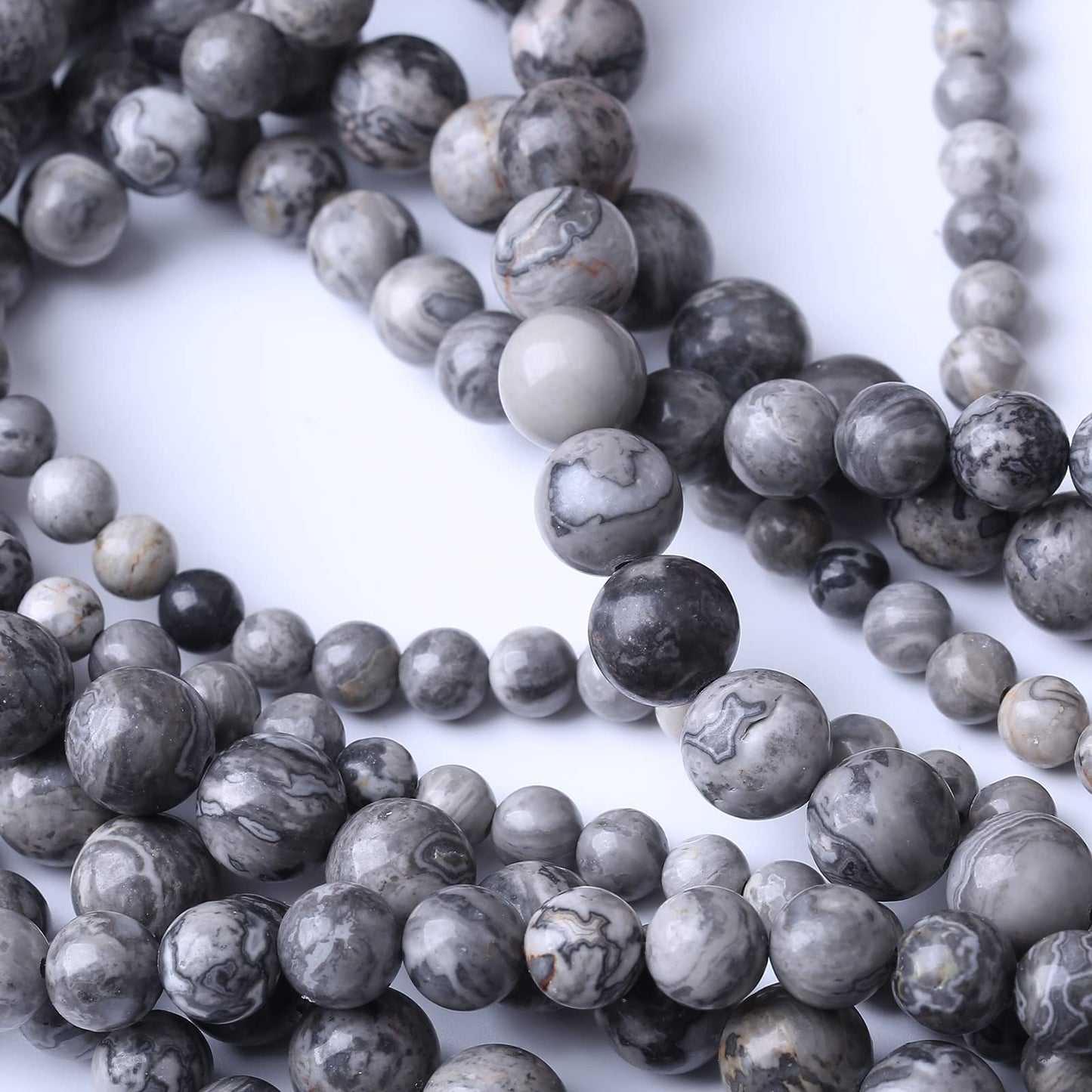 45PCS 8MM Natural Grey map Beads Round Loose Stone Beads for Jewelry Making DIY Energy Stone Healing Power Bracelet 15"