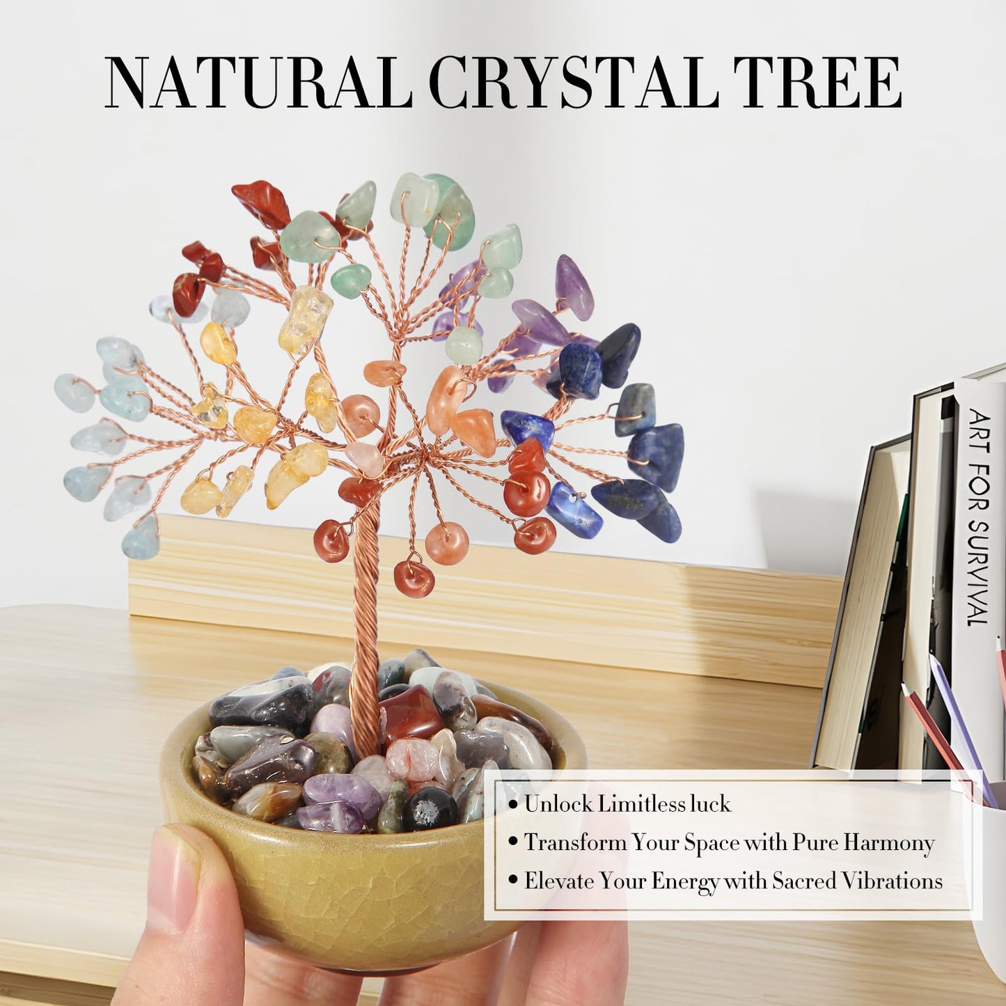 Handcrafted 7 Chakra Abundance Tree with Ceramic Base,5 Inch Natural Crystal Feng Shui Bonsai for Prosperity,Harmony & Energy Flow,Premium Healing Stone Decor for Home & Sacred Spaces