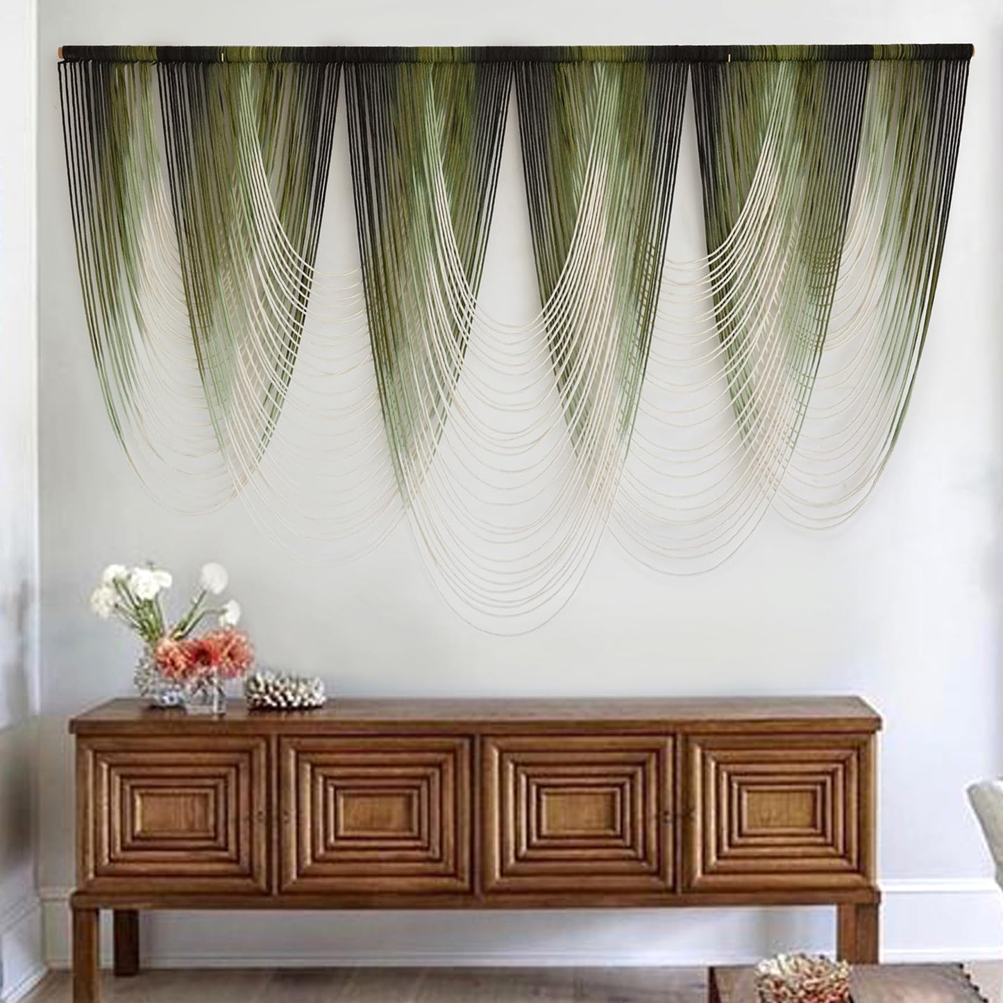 Macrame Wall Hanging Dip-Dyed Large Macrame Wall Decor Yarn Tapestry 57" W x 41" L For Headboard Bedroom Living Room Boho Fiber Home Art