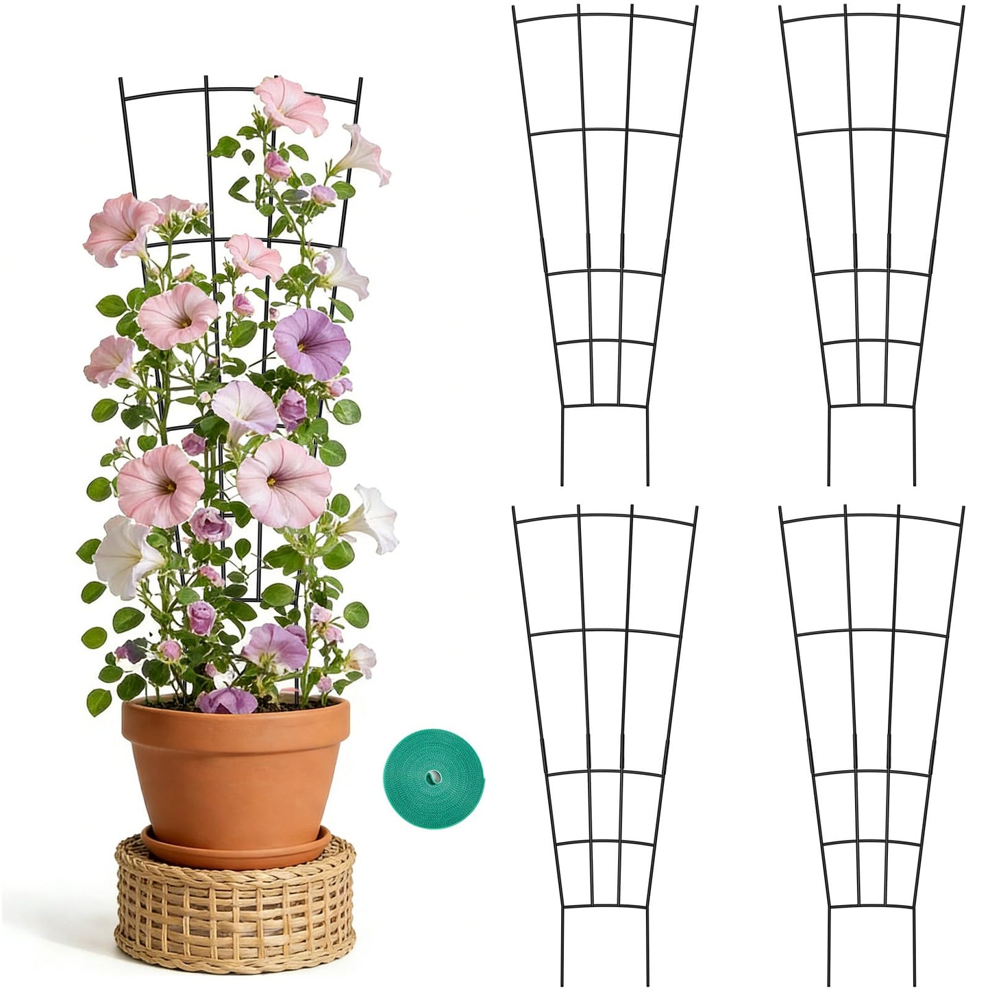 FAFTFTDY Trellis for Climbing Plants Indoor, 4 Pack 31'' Metal Plant Trellis Indoor for Potted Plants, Sturdy Plant Support Outdoor for Ivy Pothos Monstera Hoya Flower Vine, Fan Shape