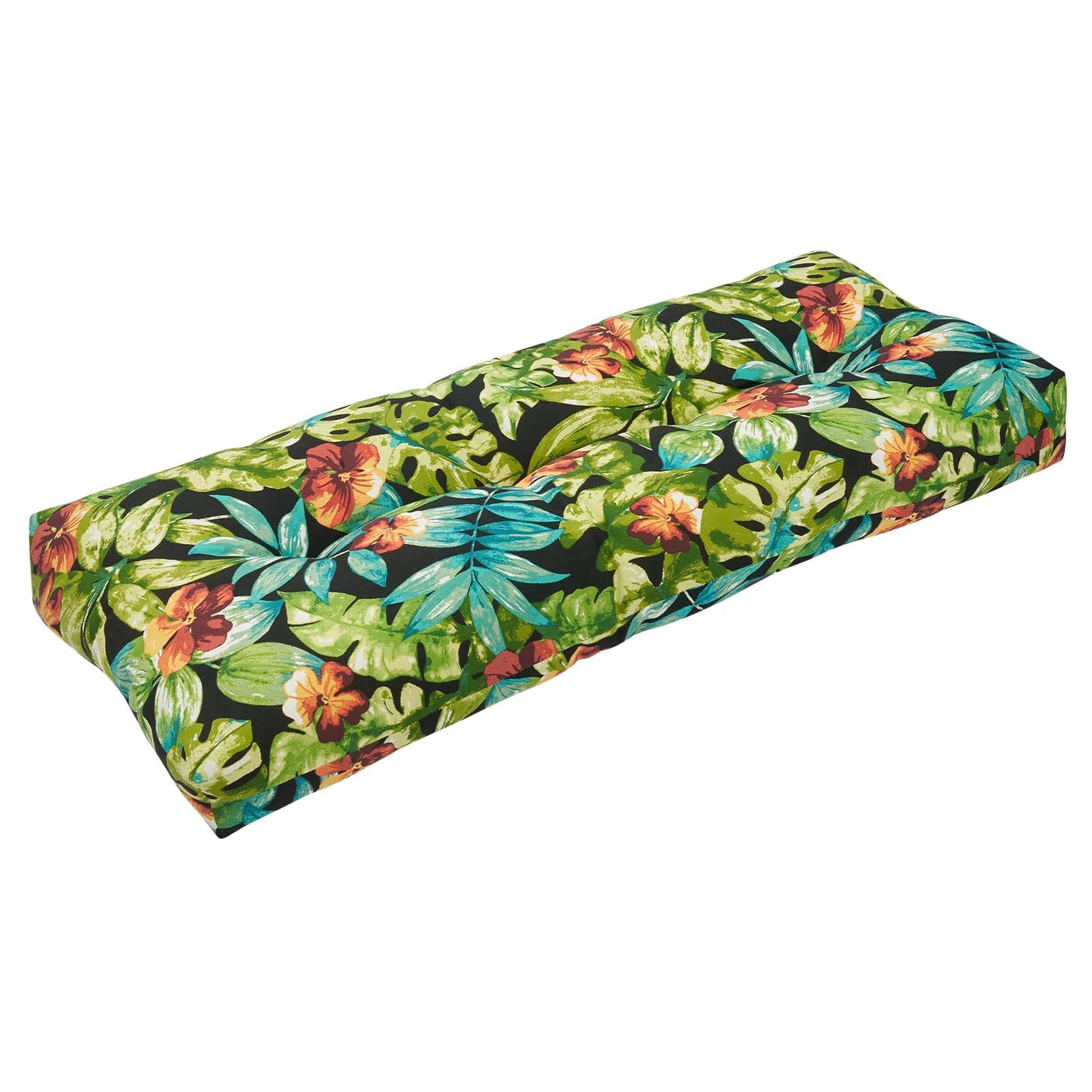 IN4 Care Indoor Outdoor Bench Cushion 48"x18", Non-Slip Patio Furniture Seat Pads, Waterproof Overstuffed Tufted Loveseat Cushion with Round Corner for Window,Swing,Garden,Porch-Tropical Green Leaves
