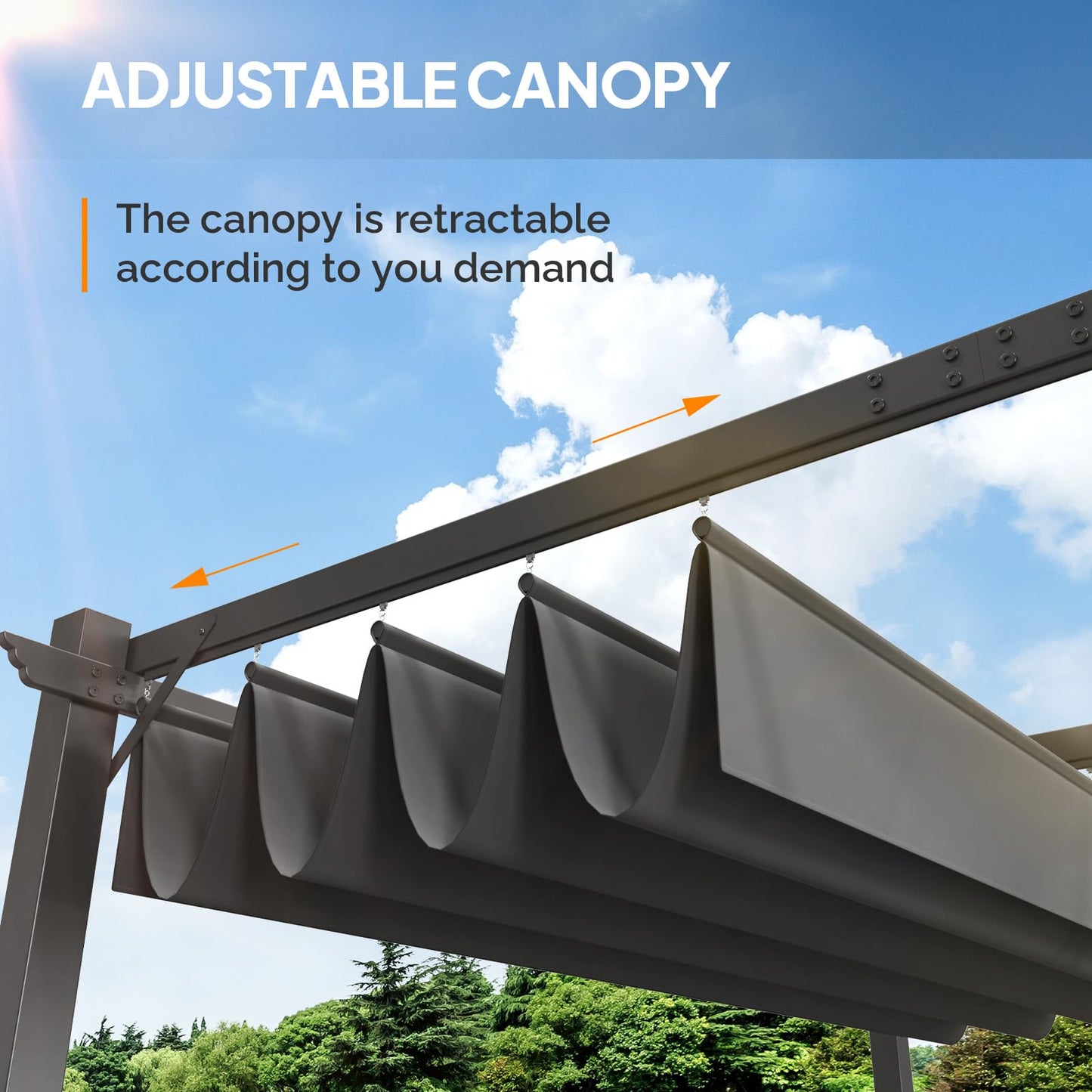 VINGLI 10’x 10' Outdoor Pergola Retractable Aluminum Pergola Canopy with Adjustable Roof, Patio Pergola for Deck, Porch, Garden, Yard (Gray)