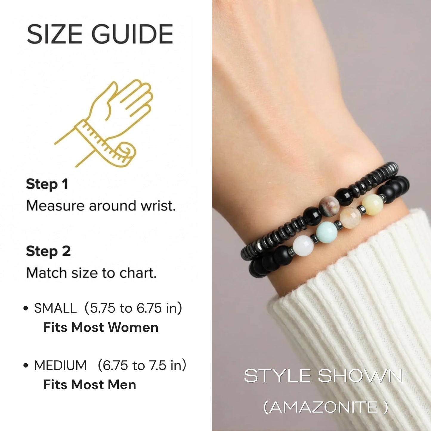 WestLuna Magnetic Hematite Bracelets for Women Men, Adjustable Amazonite Black Obsidian Natural Stone Beaded Bracelets, Slimming Crystal Chakra Energy Bracelet Gift (Amazonite, Small)