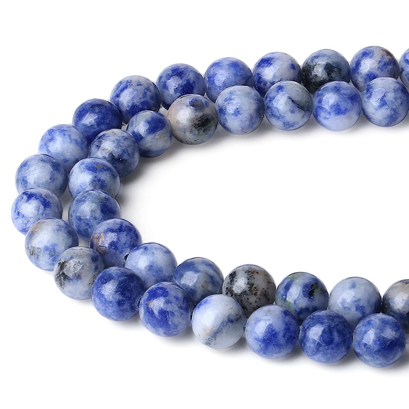 LAIDANLA Blue Spot Jasper 8mm Natural Stone Beads Round Loose Gemstone for DIY Bracelet Necklace Earrings Jewelry Making Polishing Genuine Real Stone Beading 96PCS 2 Strand 32"