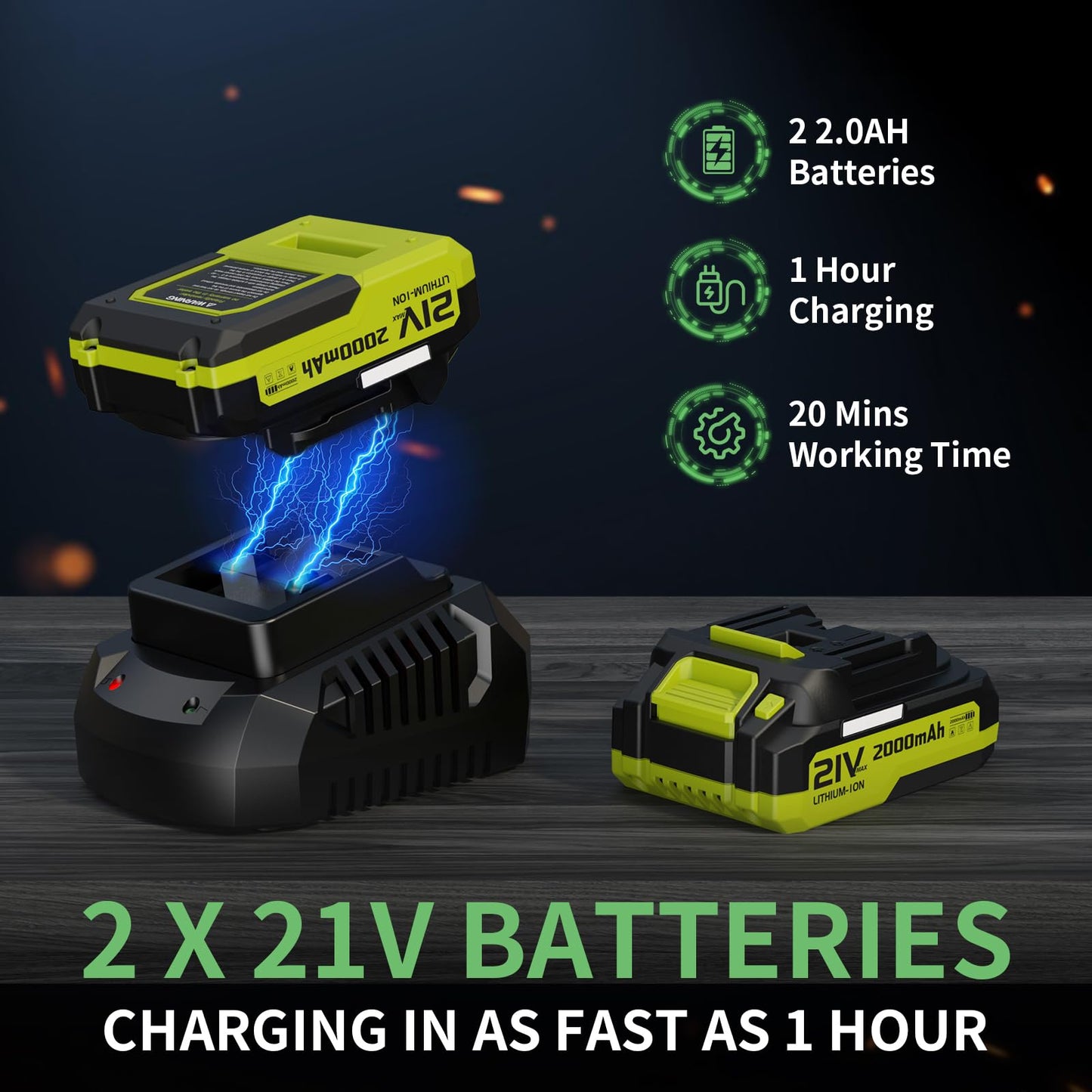 LEAPUL Leaf Blower Cordless, 21V Electric Leaf Blower with 2×2.0Ah Batteries & 1 Fast Charger, Lightweight Battery Powered Blower for Lawn Care, Patio Cleaning