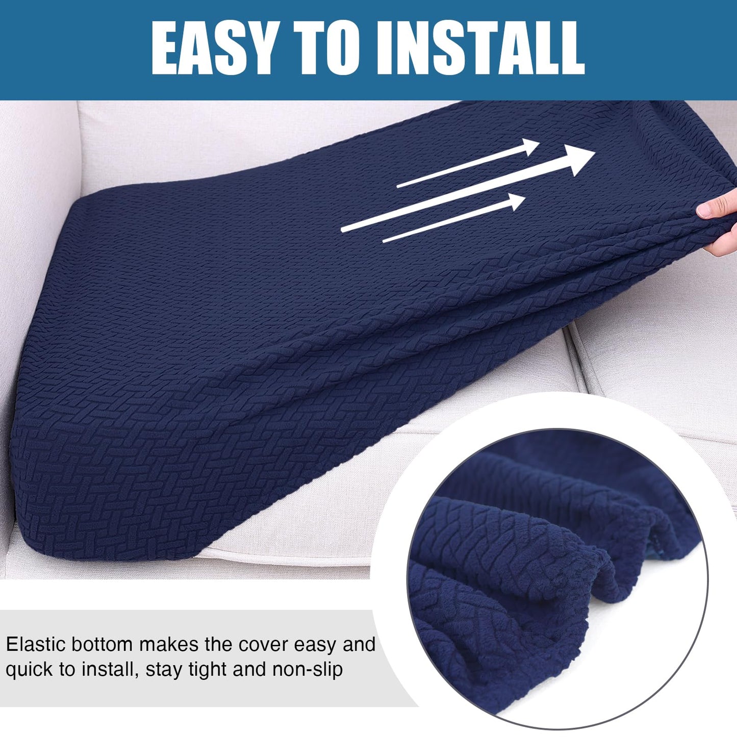 Smiry Waterproof Couch Cushion Covers, Stretch Jacquard Thick Sofa Cushion Covers, Washable Seat Slipcover Elastic Furniture Protector for Pets, Kid (Medium, Navy)