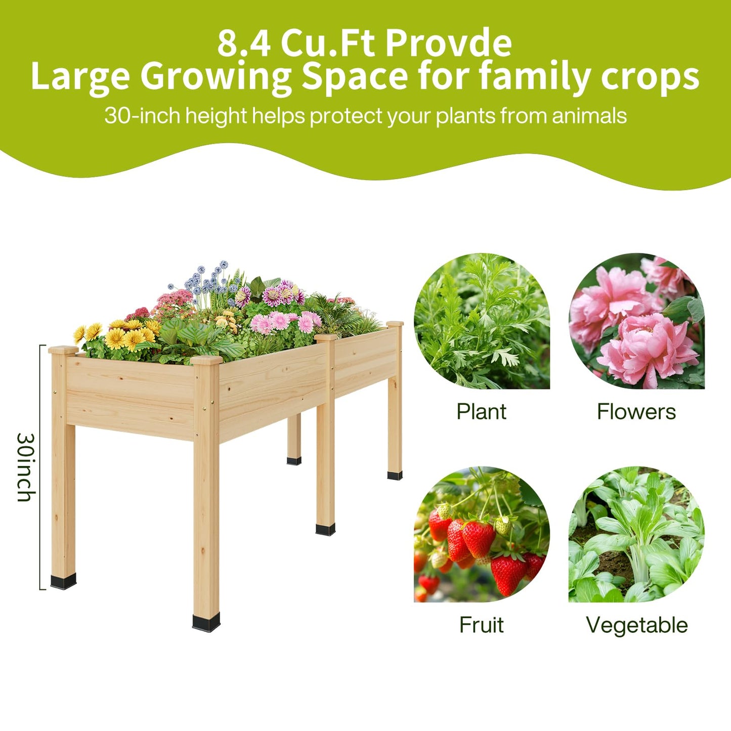 ZIENLIFE Wood Raised Garden Bed, 72x24x30in Elevated Wooden Planter Box with Legs Standing Growing Bed for Backyard, Patio, Balcony with Bed Liner, 200 Pound Capacity