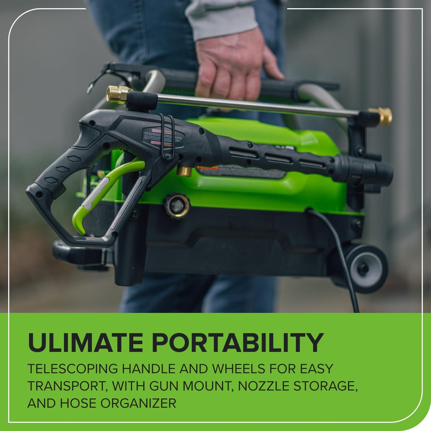Greenworks 2100 PSI (SGS Certified) 1.2 GPM 13Amp Compact Electric Pressure Washer Telescoping Handle Power Washer for Cars, Driveways, Patios, Patio Furniture & Around Pools