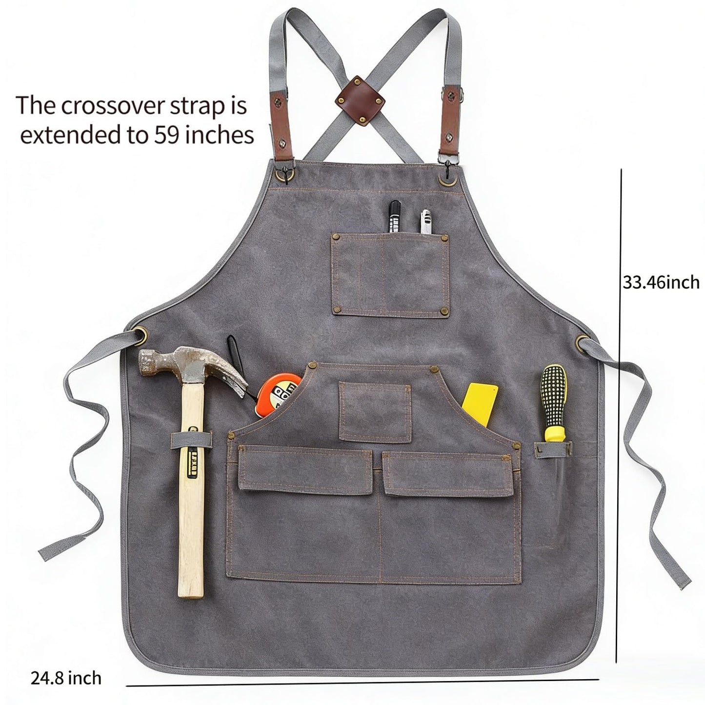 Ziurfys Kitchen Apron Canvas Cross Back Waterproof Oil Repellent Heavy Duty Gardening Apron with Large (Gray 1 pack)