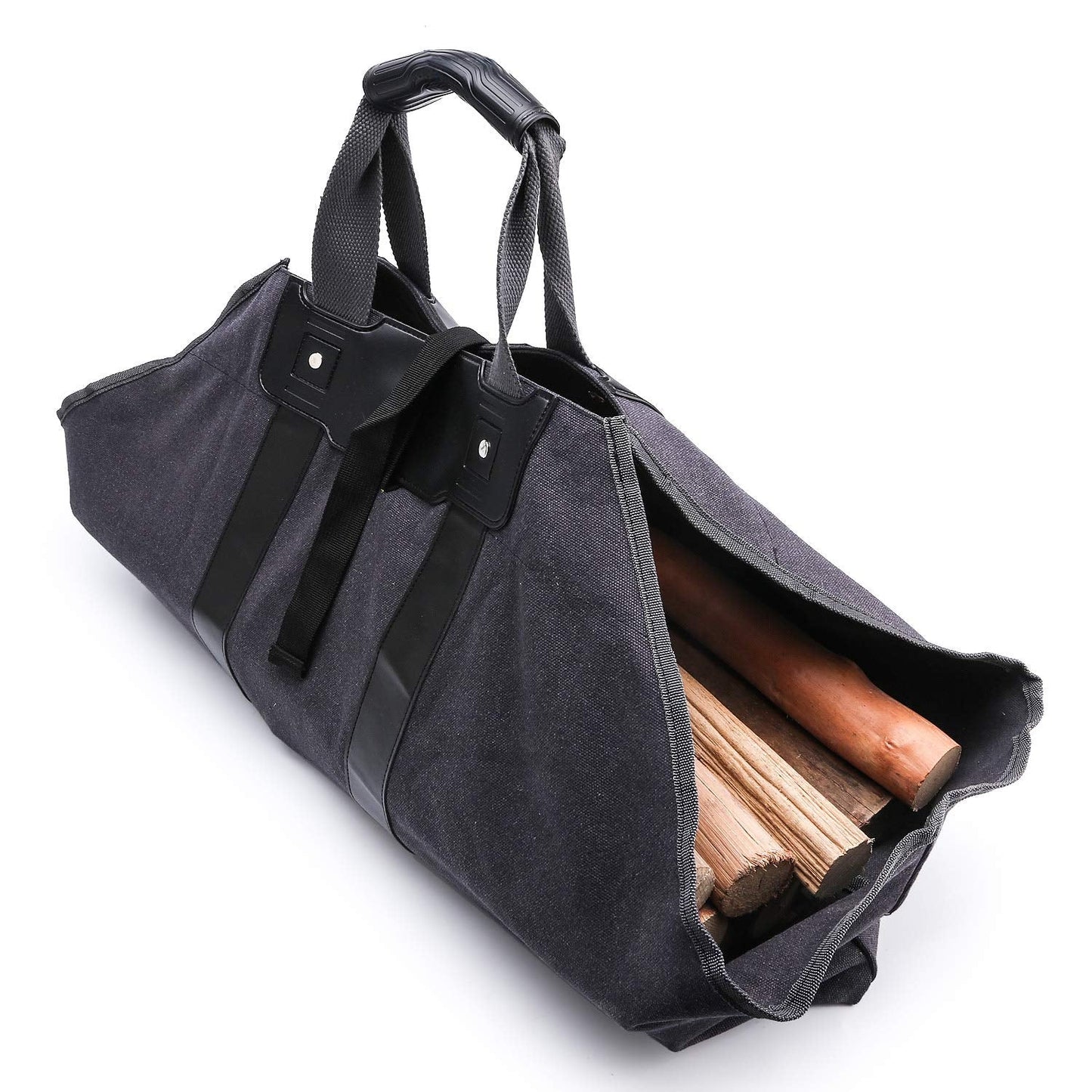 Canvas Firewood Log Carrier With Soft Silicone Handle,Amazoning Wood holder With Security Strap For Carry Wood To Fireplace, Stove, Campfire Or Bonfire (Grey)