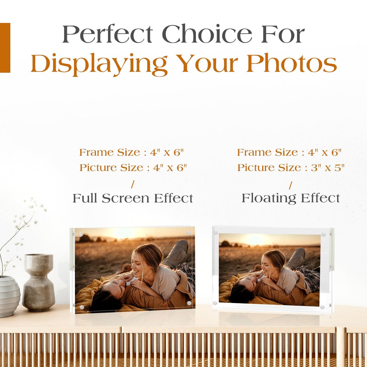 TWING 3 Pack 4 x 6 Acrylic Frame,Acrylic Picture Frames Horizontal Magnet Double Sided 4x6 Picture Frame,10+10MM Thick Clear Frameless Desktop Display Magnetic Block Photo Frame Gift Ideal
