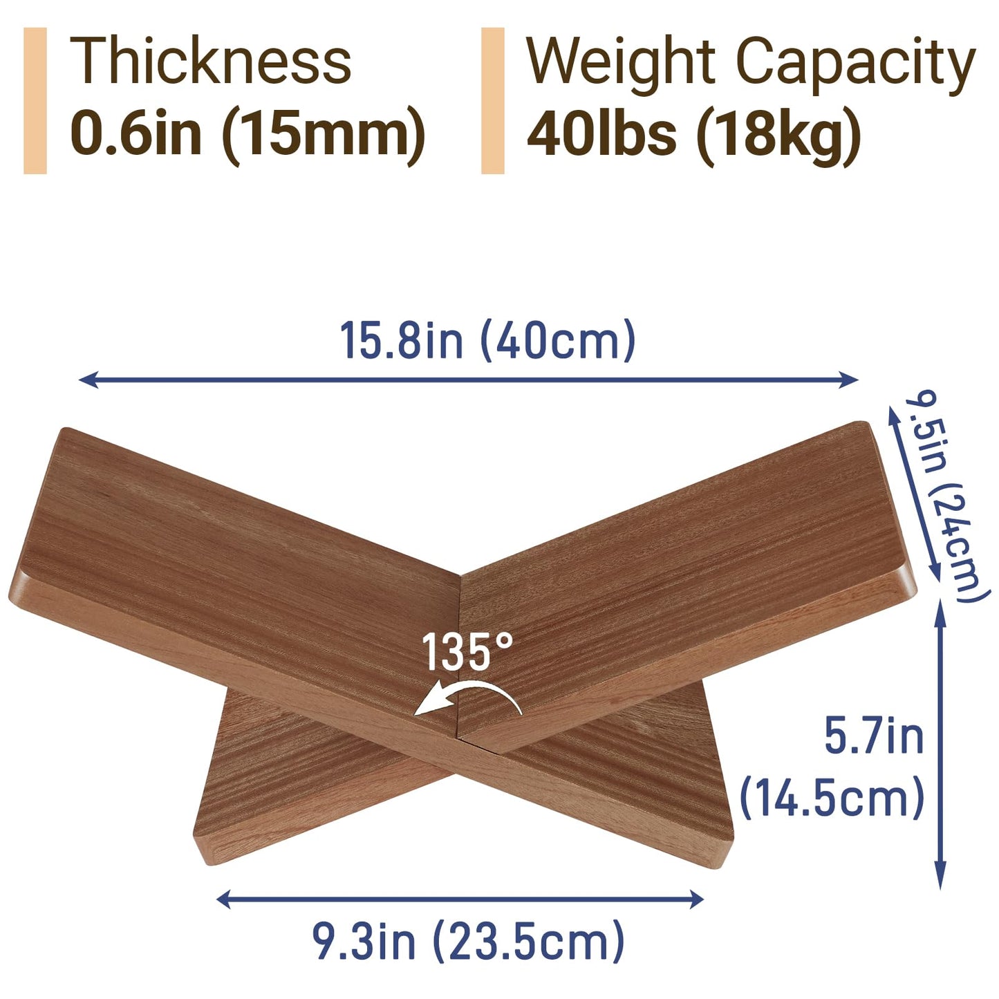 DECORANY Solid Wooden Book Stand for Desktop Display & Reading –15.7" x 9.4" x 5.7” Extra Large Wood Open Book Holder for Cookbook, Bible, Recipe, Textbook, Magazine (African Sapele)