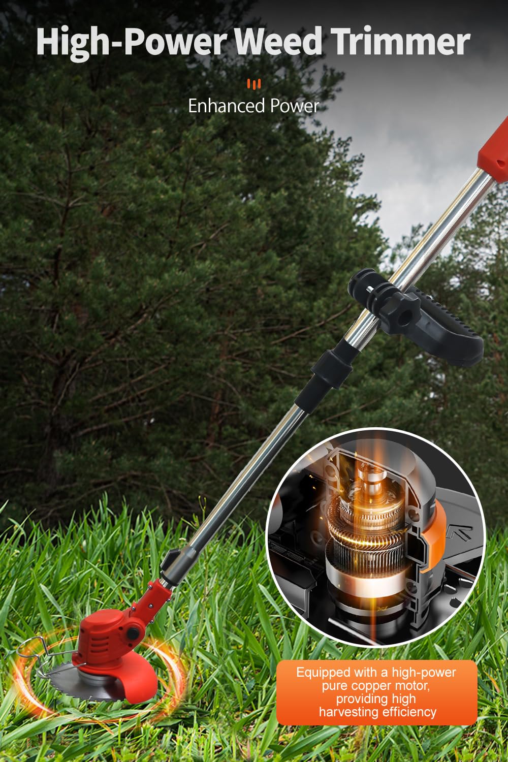 Cordless Weed Wacker,Electric Weed Eater,Grass Trimmer Cordless,2 Batteries,Lightweight and Foldable Design,Weed Erimmer,String Trimmers, Red