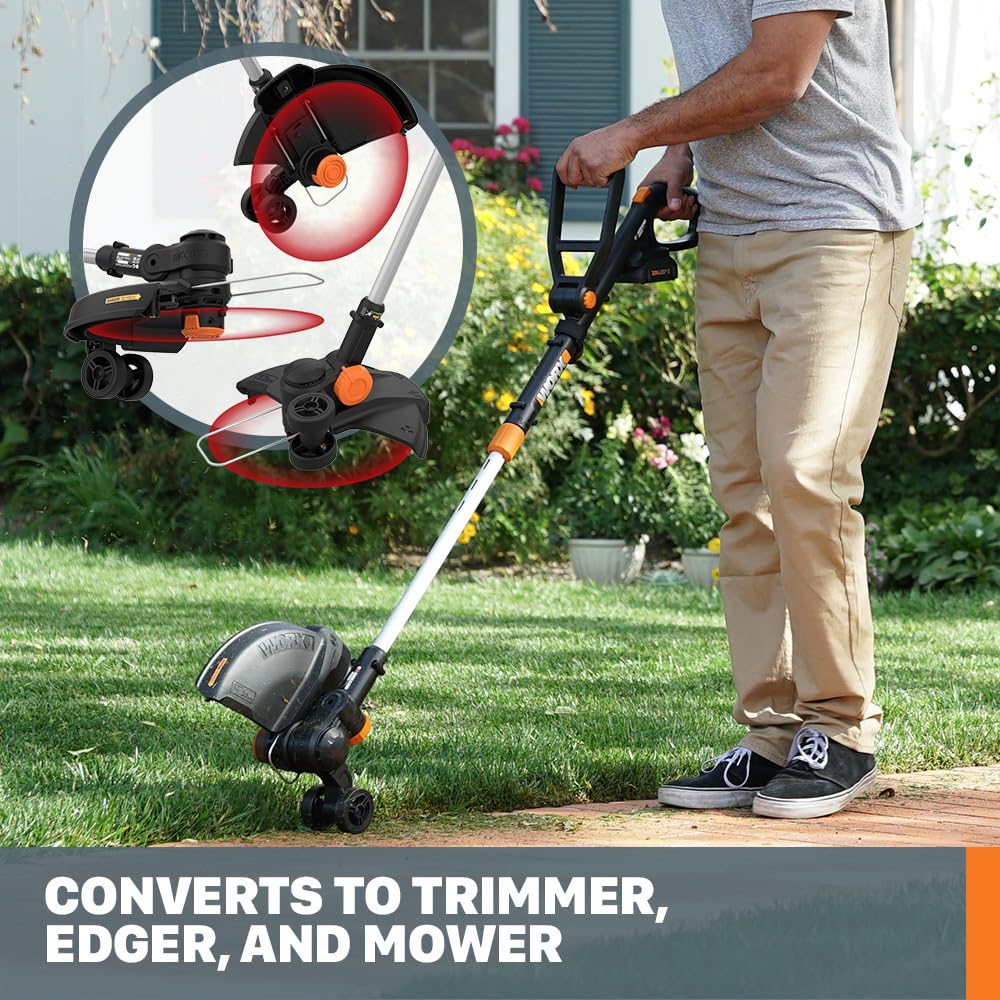 Worx 3 in 1 Cordless String Trimmer/Lawn Edger/Mini Mower, 12" Electric Weed Wacker with Command Feed, 20V Weed Eater with 5.5 LBS, Battery & Charger Included, WG170.2