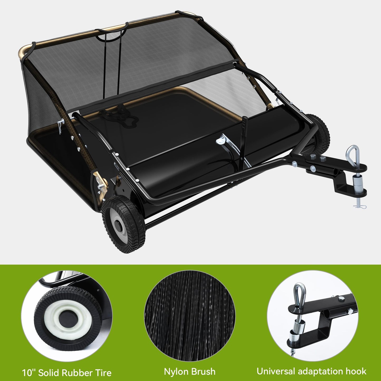 AUTOSAVER88 48" Tow Behind Lawn Sweeper, 25 cu. ft Capacity Pull Behind Lawn Sweeper, Leaf & Grass Collector with Adjustable Brush Height and Dumping Rope Design for Yard Lawn