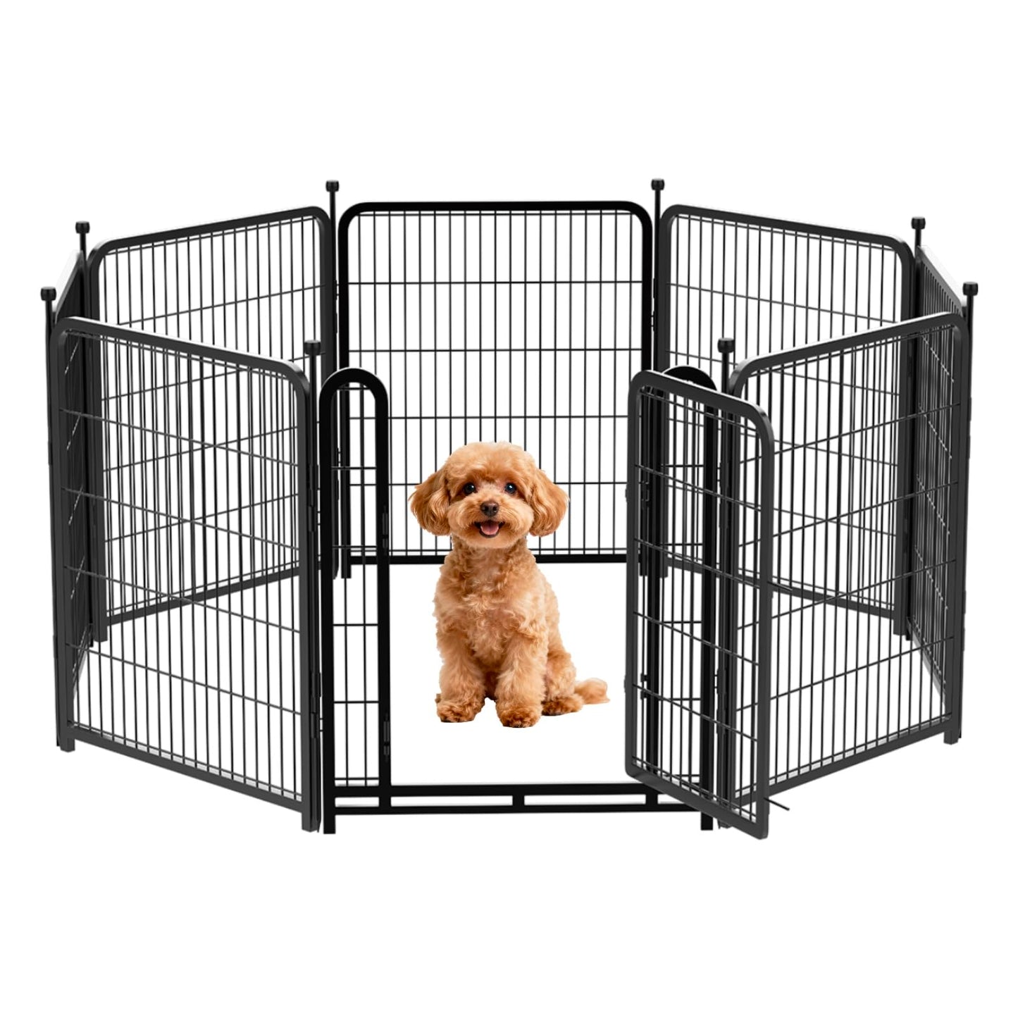 Explovehike Garden Fencing 36 Inch High, 8 Panels Total 17.7 Ft(L) Wide Door Low Threshold Dog Fence, Black Heavy Duty Garden Fence with Gate, Fencing for Garden Beds, Dog Fence Outdoor for Yard
