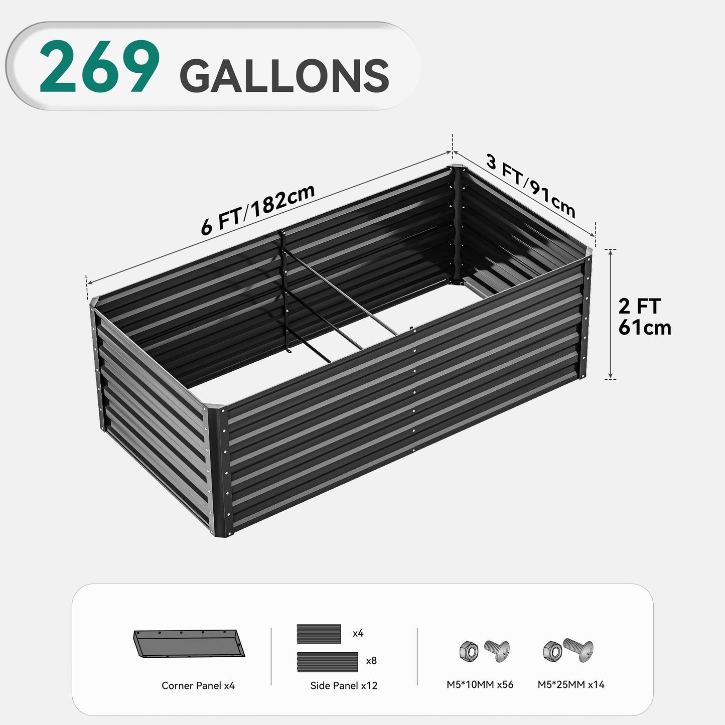 YITAHOME 72x36x24 in 2pcs Galvanized Raised Garden Bed Kit, Large Metal Planter Box with Gloves & Support Rod, Outdoor Flower Bed for Plants Vegetables, Black