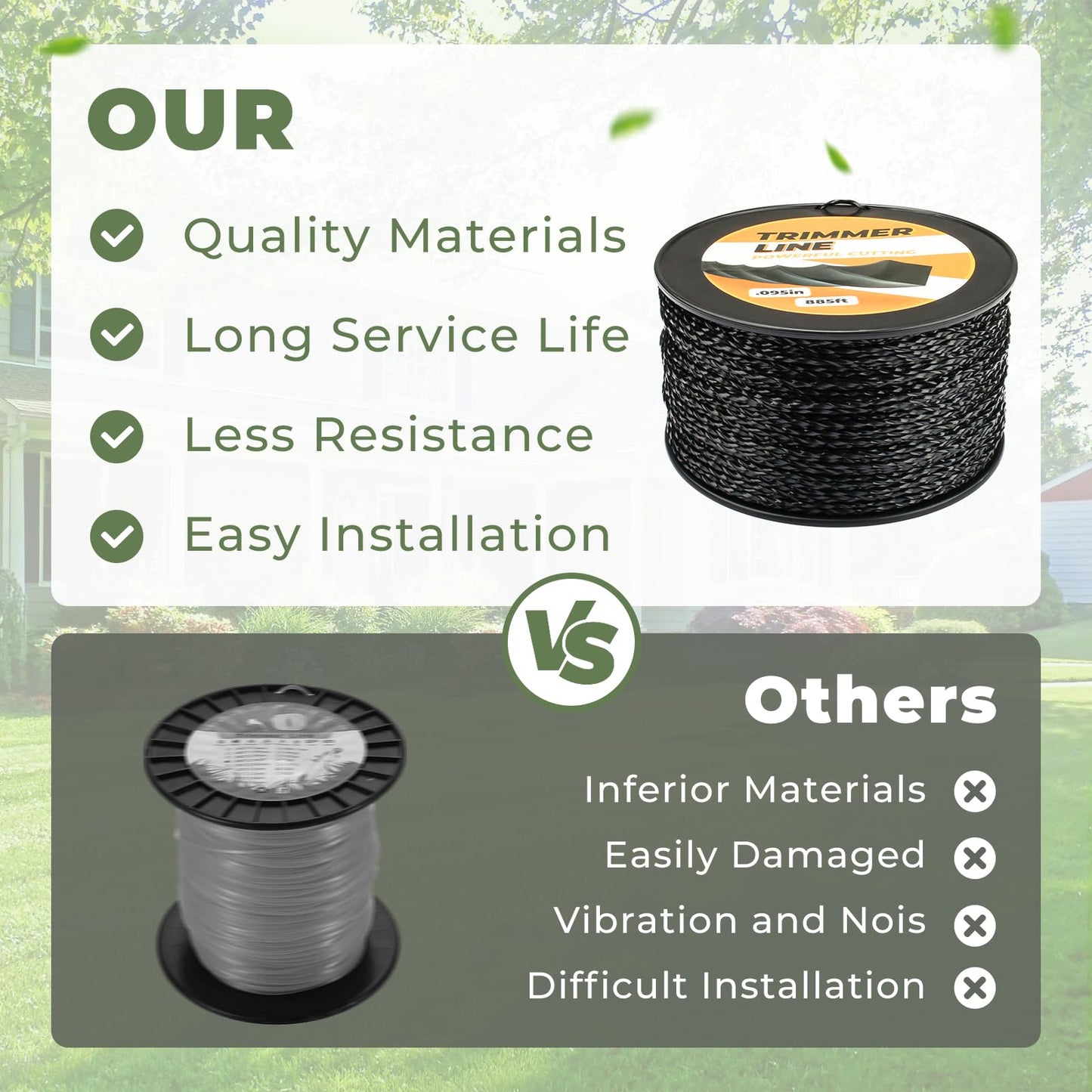 TOSRWGLL 0.095" Black Diamond Trimmer line Replacement for Echo Trimmer Models SRM-225, SRM-2620, SRM-2620T, SRM-3020T, 885 ft Heavy Duty Weed Eater String Twist Line 330095073