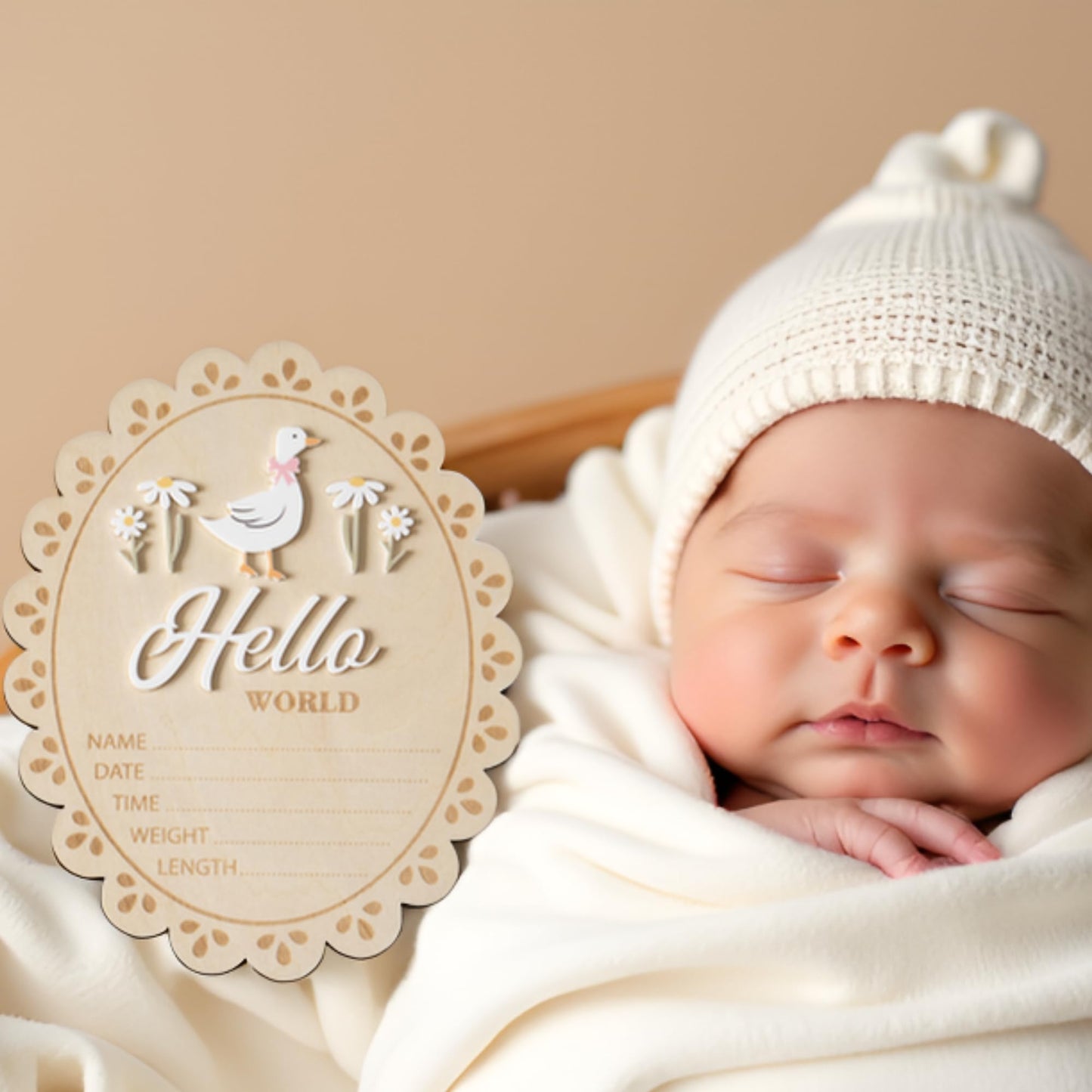 MEMOLEBIA Baby Announcement Sign, Hello World Newborn Sign for Hospital, She’s Here Card, Baby Announcements Ideas, Newborn Photography Props Double-Sided (HW1)