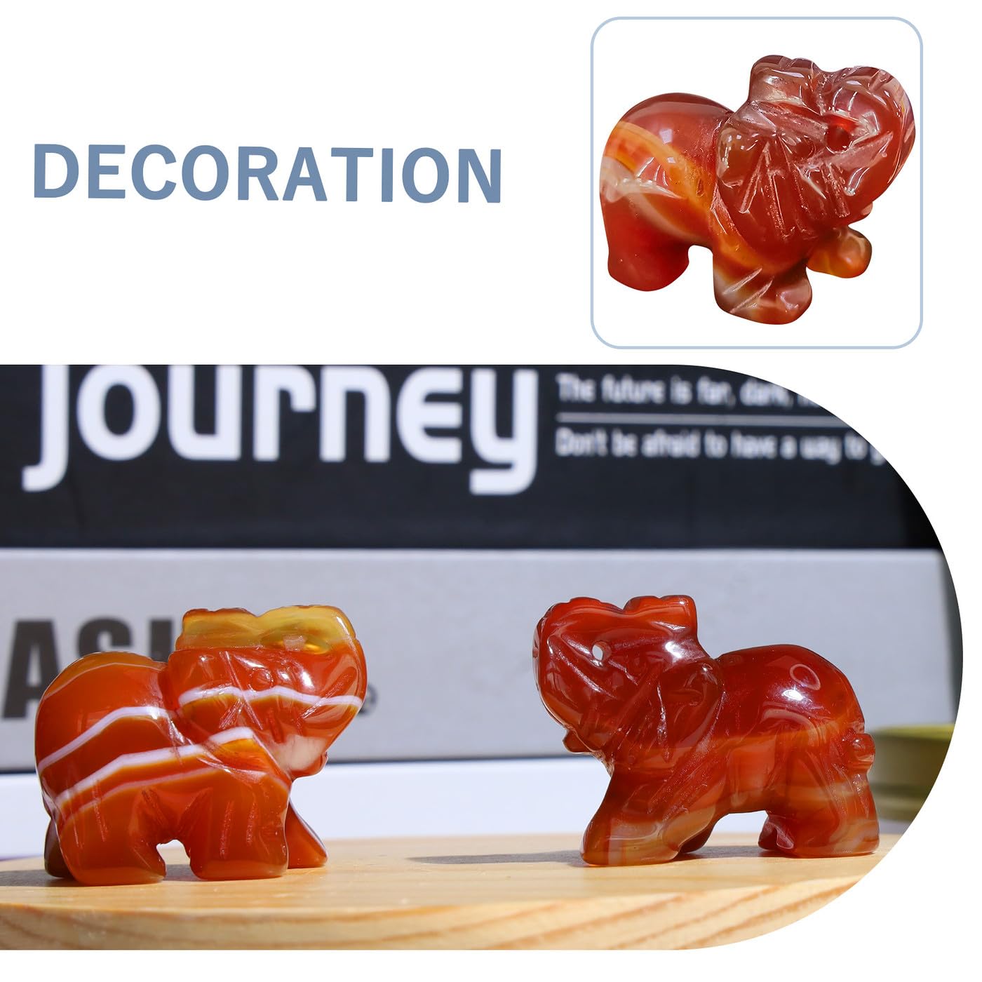 QINJIEJIE Red Carnelian Crystals Elephant Decor Cute Desk Stones Polished Figurine Natural Gemstones Luck Decoration Home Room Office Pocket Hippie Statue Meditation Spiritual Women