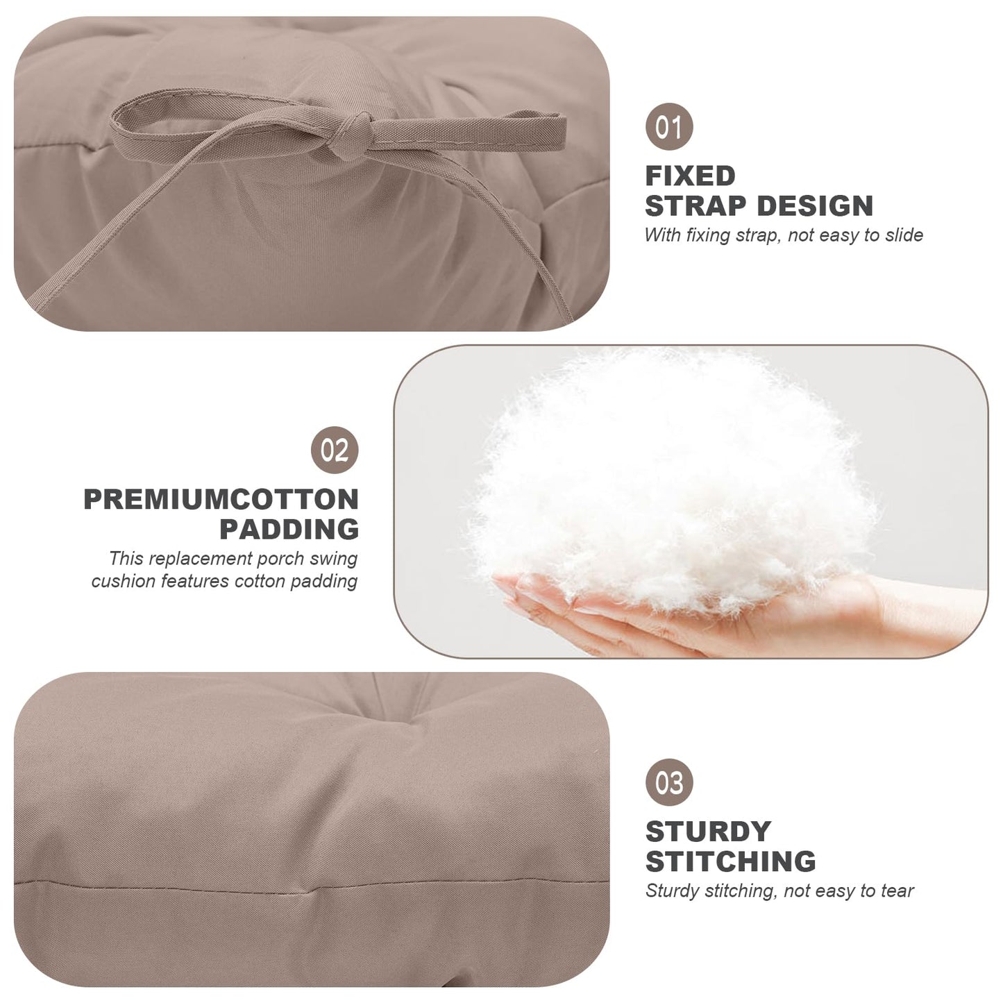 GPQAWER Outdoor Swing Cushions,Waterproof Swing Cushions 3 Seater Replacement with Backrest,Outdoor Thickened Bench Cushion with Ties for Porch,Patio,Backyard,Garden and Lawn (Khaki 60 * 40 in)