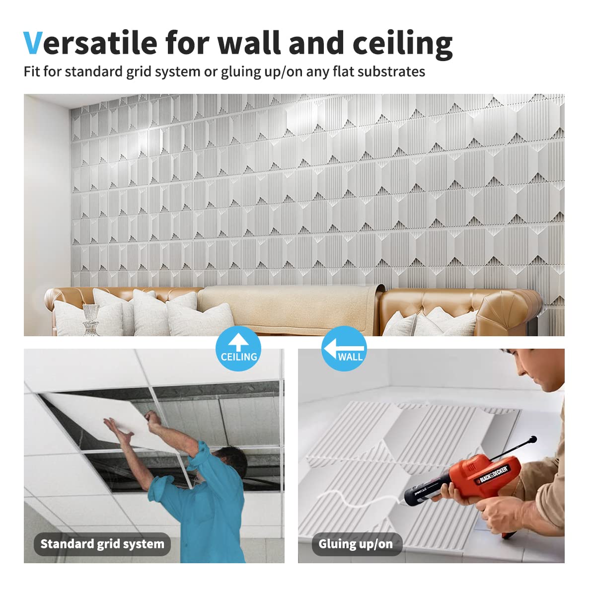 Art3dwallpanels PVC 3D Wall Panel for Interior Wall Décor, 19.7" x 19.7" Wall Decor PVC 3D Wall Panels, 3D Textured Wall Panels, Pack of 12 Tiles, White
