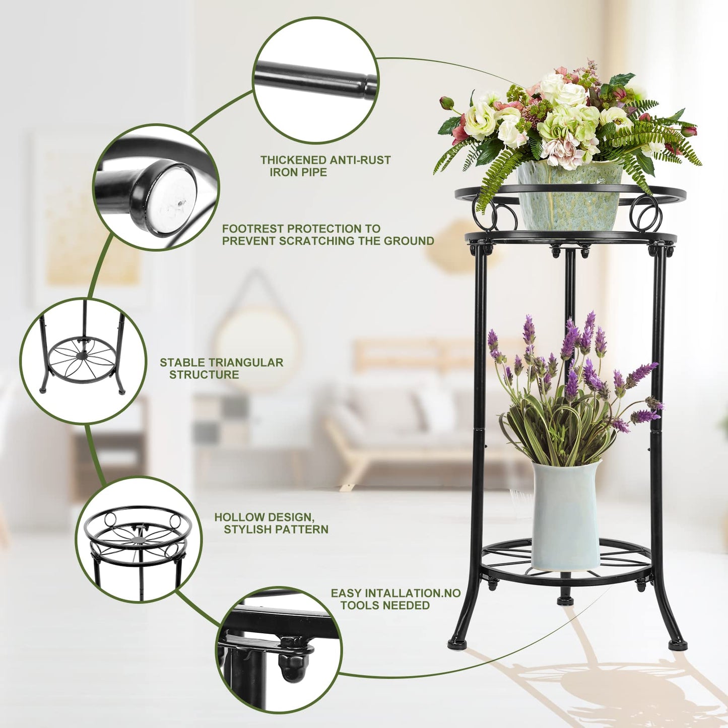 YHIJURS Plant Stand Indoor 2-Tier,20.3 Outdoor Tall Metal Plant Stands Black,Single Corner Heavy Duty Potted Holder Rack Rustproof,Flower Pot Stand for Planter Garden Balcony Patio Office Home