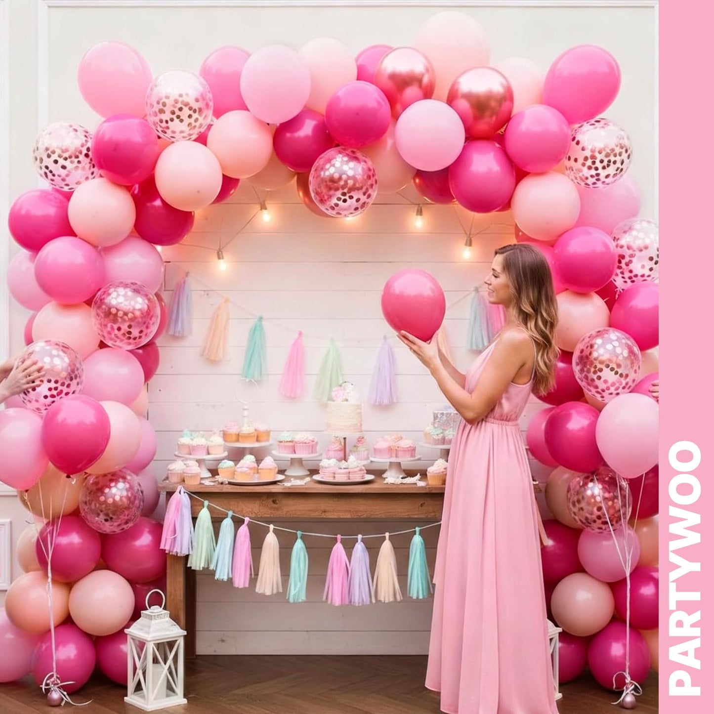 PartyWoo Pink Balloons 66pcs 12 Inch Pearl Metallic Mauve Magenta Fuchsia Hot Pink Confetti Latex Balloons for Gender Reveal Bridal Shower Baby Shower Princess Theme Birthday Party Decorations