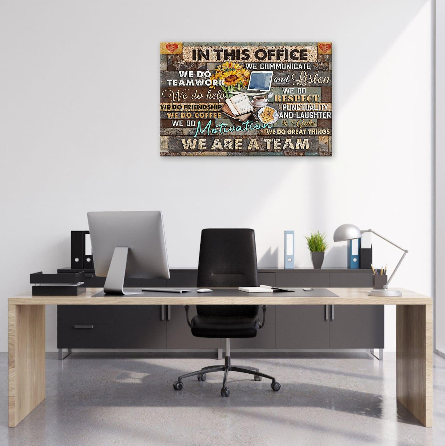 Yaasmolaa Inspirational Wall Art Canvas Print, Motivational Quotes, Modern Office, Sunflower, Teamwork, 16x12in