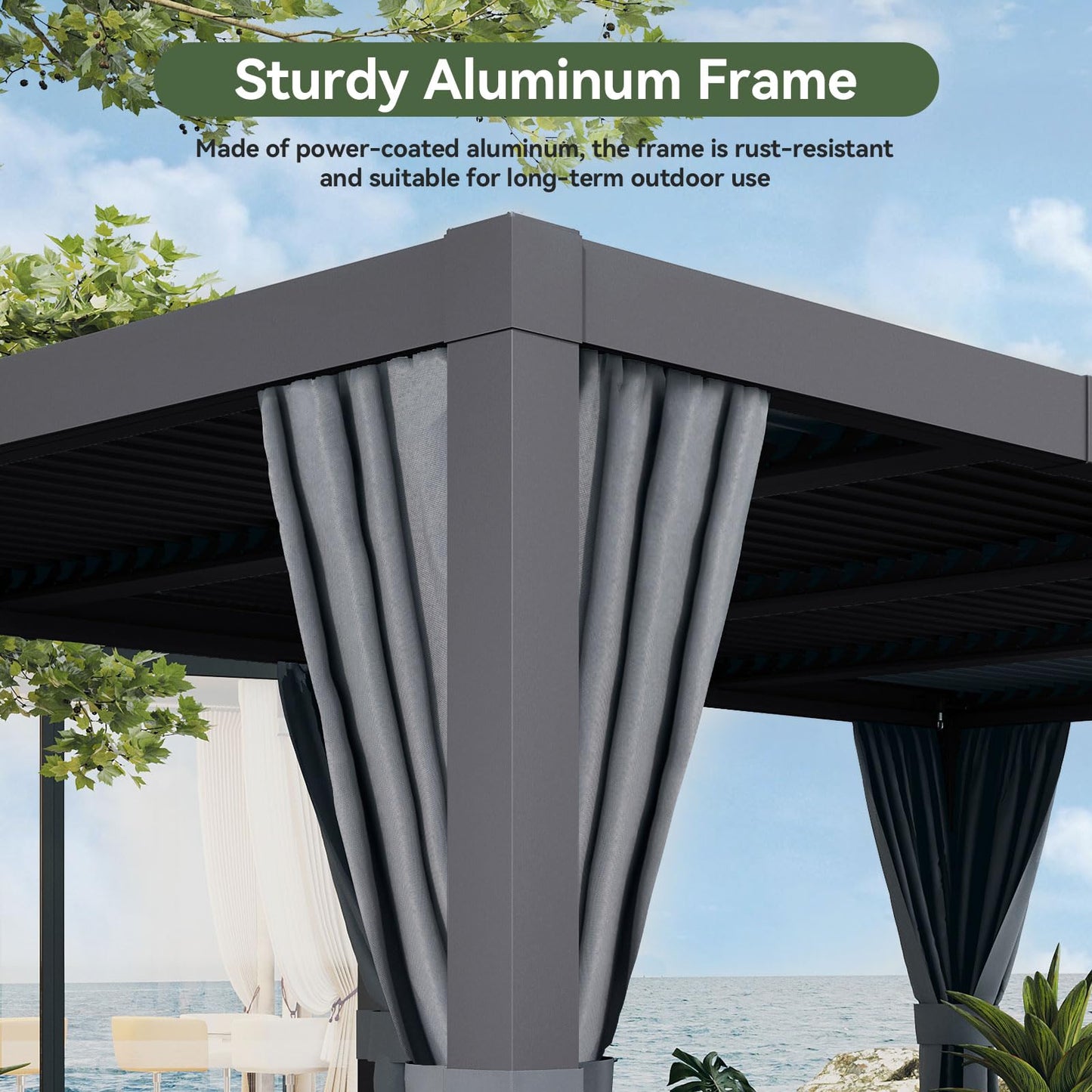 Aoxun Louvered Pergola 10' x 12' Outdoor Aluminum Pergola with Adjustable Top for Decks, Gardens and Backyards, Gray