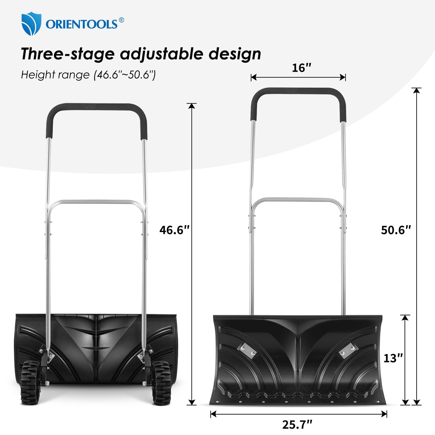 ORIENTOOLS Snow Shovel with Wheels for Driveway, Heavy Duty Snow Pusher with 6" Wheels and 26" Wide Blade for Efficient Snow Removal, Back Saver Snow Pusher Efficient Remover Tool for Doorway Sidewalk