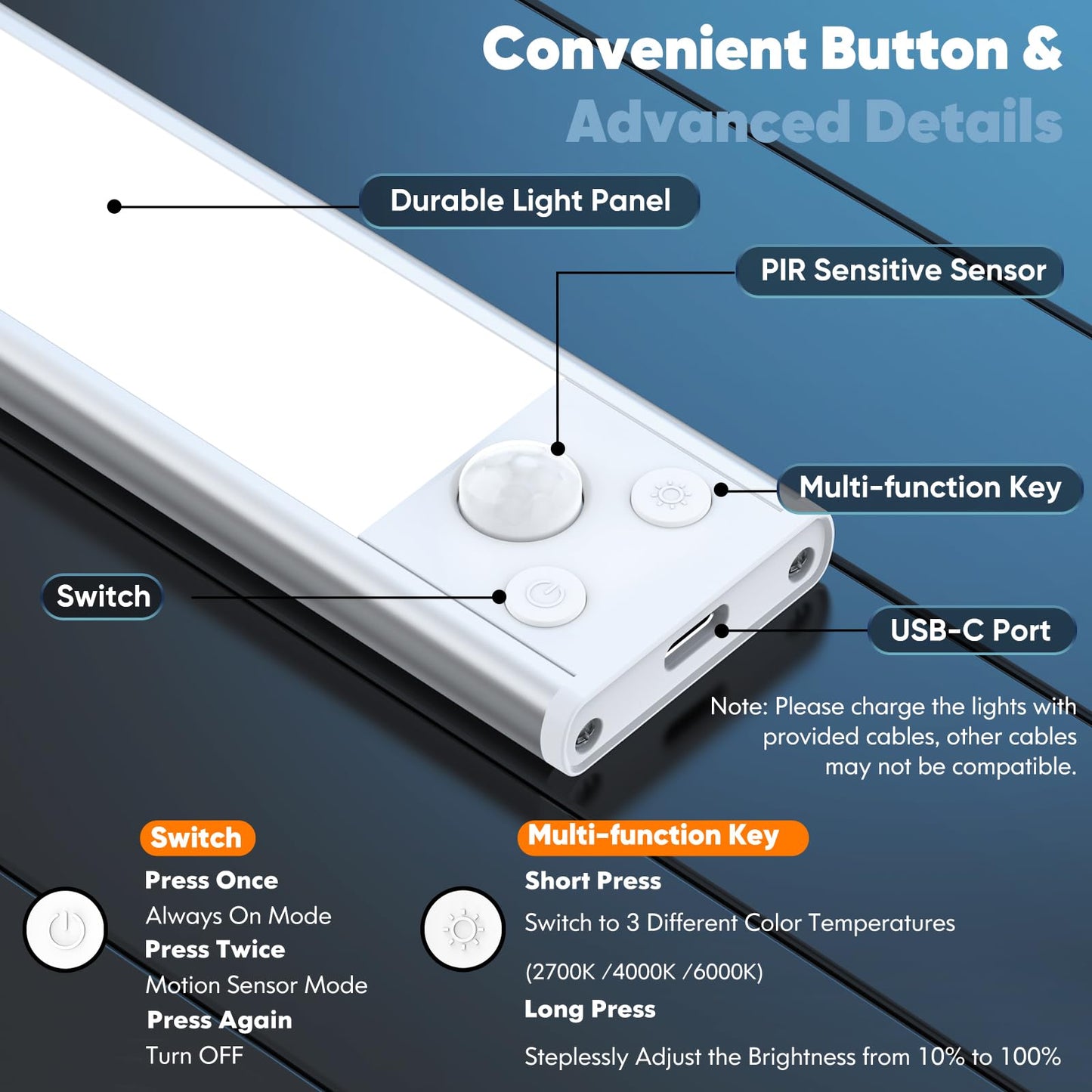 3-Pack Under Cabinet Lighting, 68LED 1800mAh Motion Sensor Lights Indoor, 3 Color Wireless Dimmable Rechargeable Battery Operated Closet Lights, Magnetic Under Counter Light Fixture for Kitchen Stair