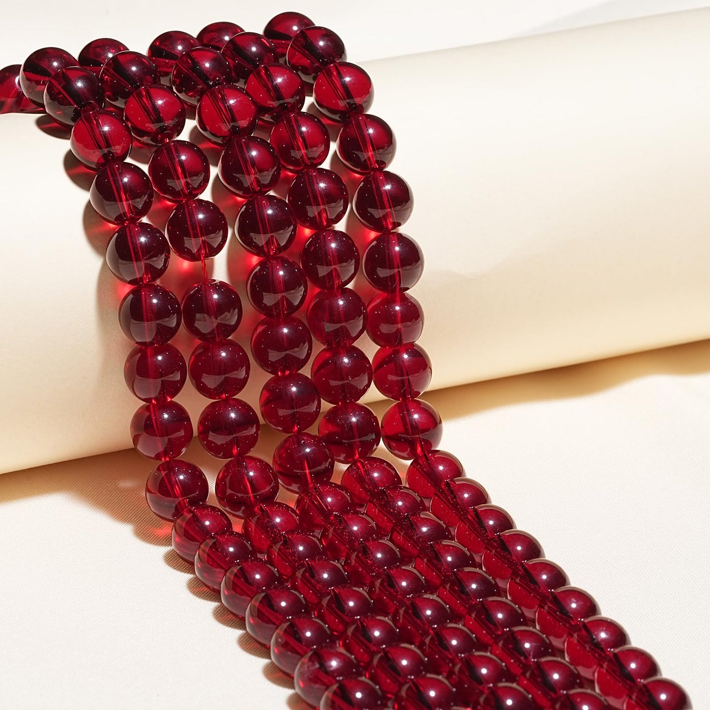 8mm Natural Garnet Red Glass Crystal Gemstone Beads Polished Round Smooth Stone Beads for Bracelets Jewelry Making 15inch Loose Beads