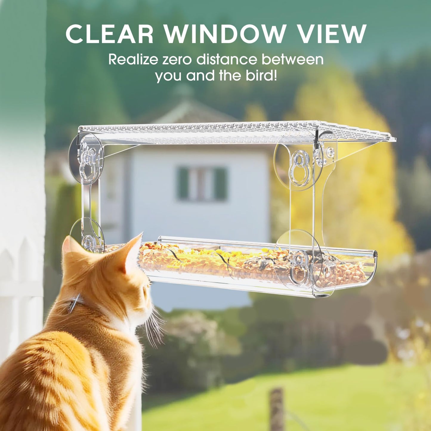 SUNALLY Window Bird Feeder for Outdoors, Clear Bird Feeders Window Mounted with Strong Suction Cups, Transparent Birds House Outside Wild Watching for Garden, Yard, Elderly Kids Viewing