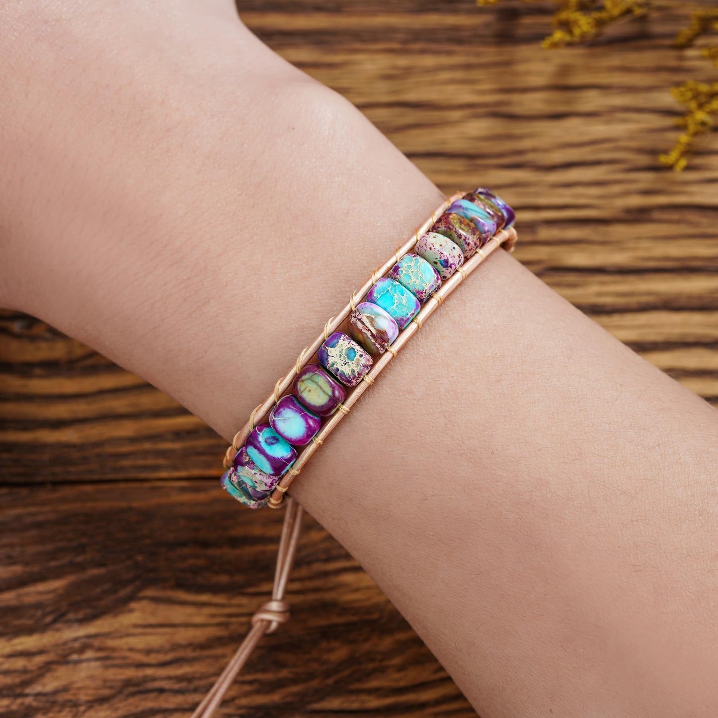 Plumiss Boho Handmade Purple Blue Imperial Jasper Bead Wrap Bracelet for Women Men
