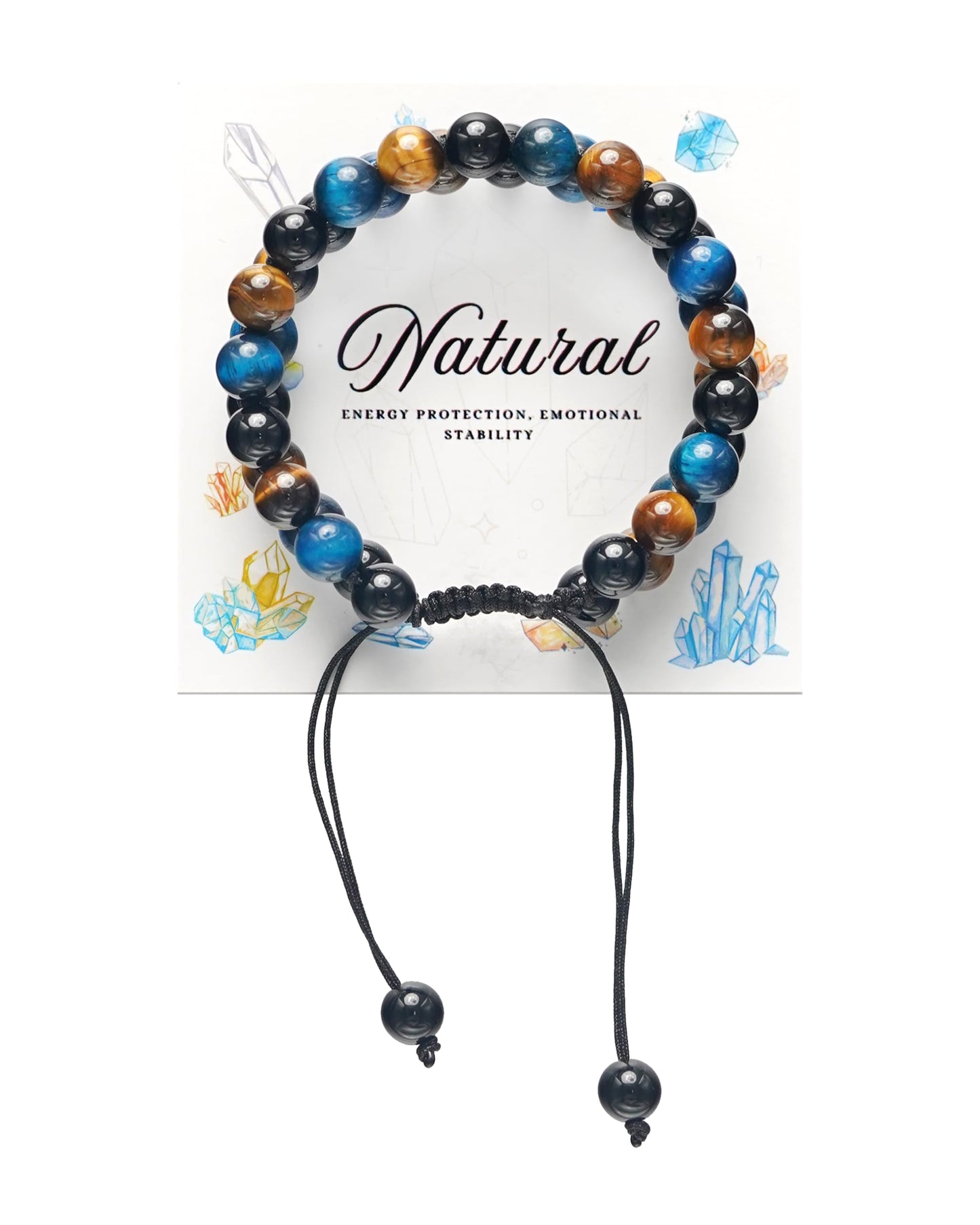 Triple Protection Energy Bracelet, Healing Crystals for Negative Energy Protection, Unisex Amulet with Obsidian, Tiger Eye, and Onyx Stones, Spiritual Jewelry for Men and Women, Healing, Manifestation, and Wellness (8mm two-color tiger eye energy chain)