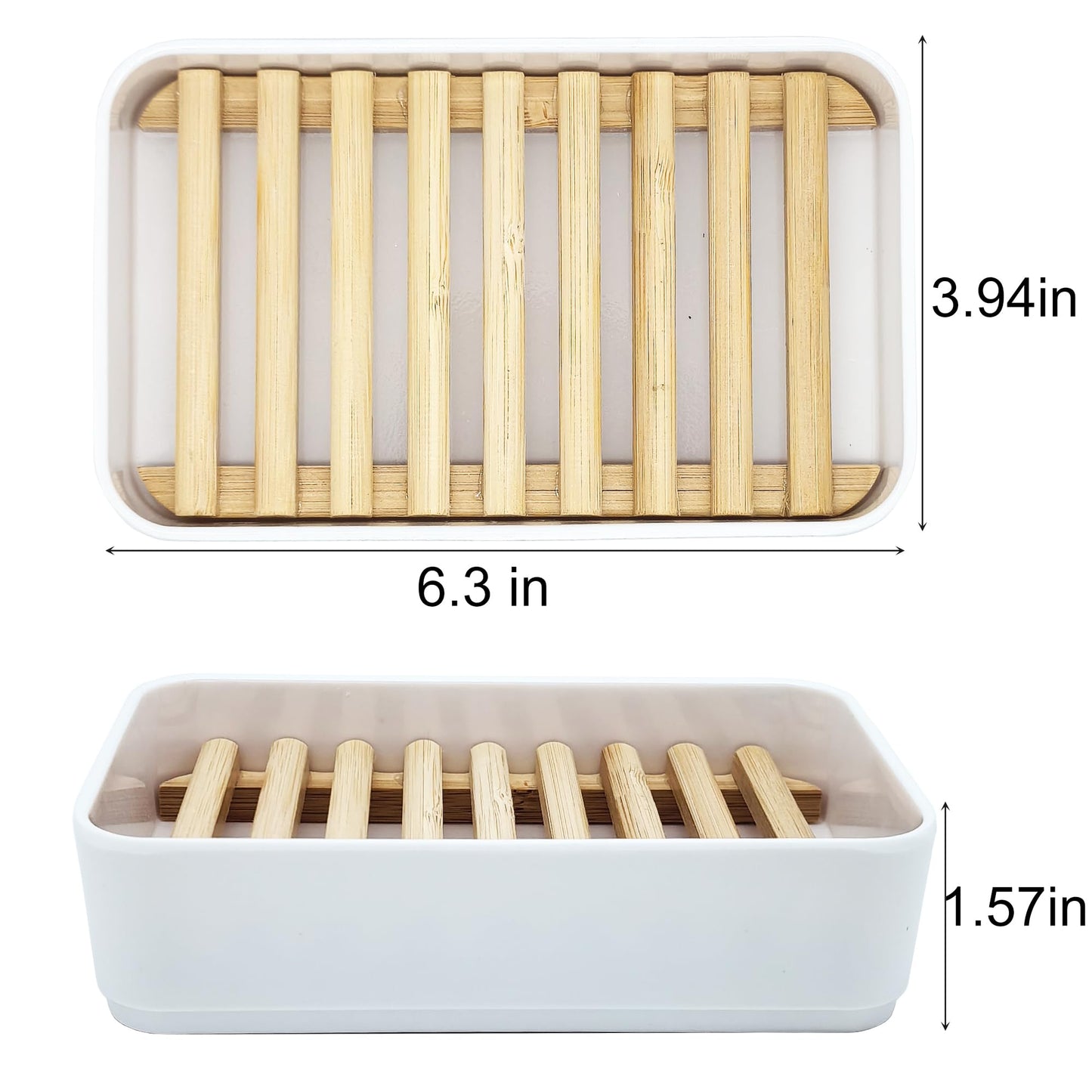 Latomex Soap Dish Holder, Bamboo Self-Draining Soap Box, Soap Dishes Holder for Shower, Bathroom, Kitchen, Bathtub, Bar Sink (White, 1 Pack)
