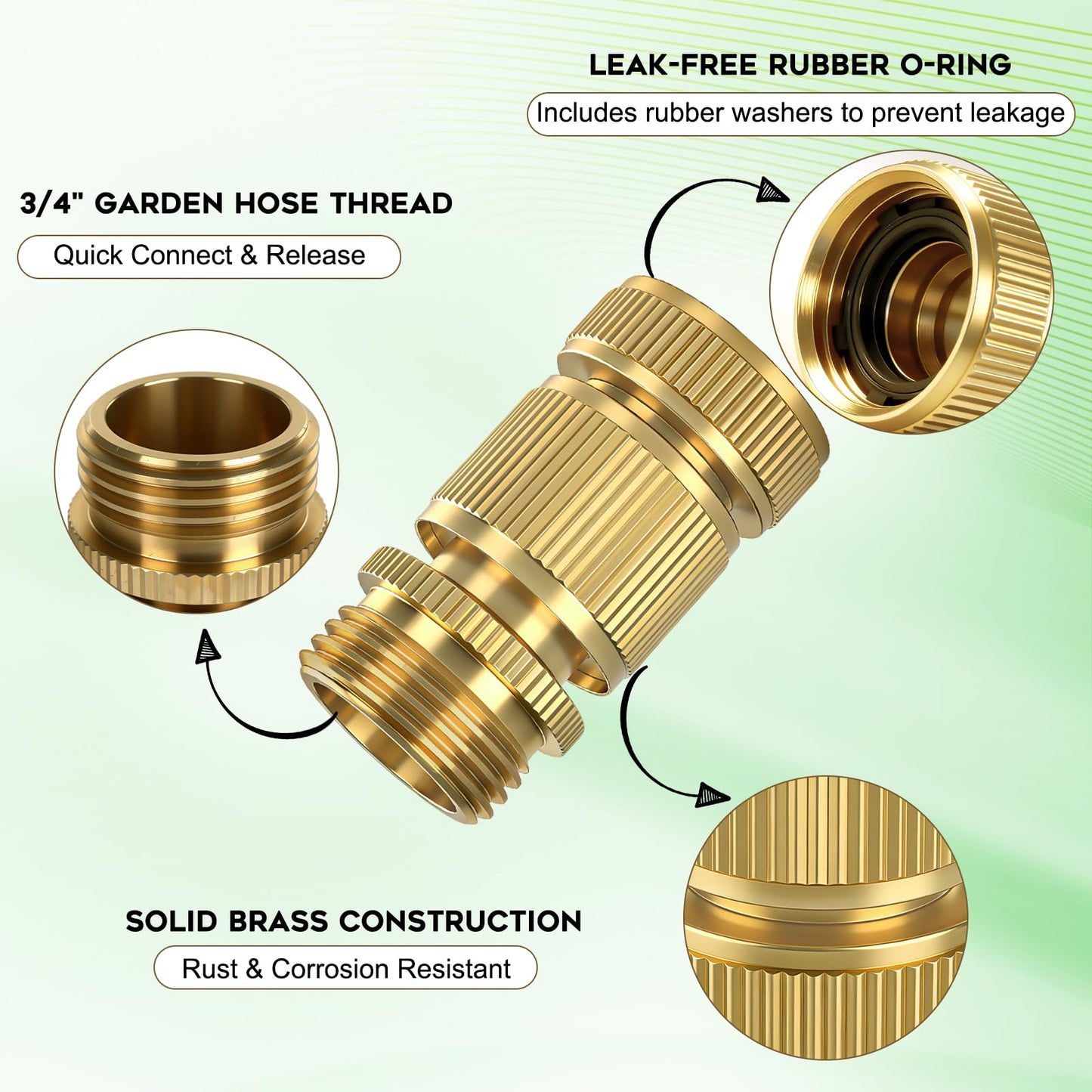 Dalmbox Solid Brass Garden Hose Quick Connect Fittings, 3/4" GHT,Quick Connect Kit, Female &Male Connectors with Extra Washers, Leak-Resistant, Quick Release Hose Connector for Garden Watering,4 sets