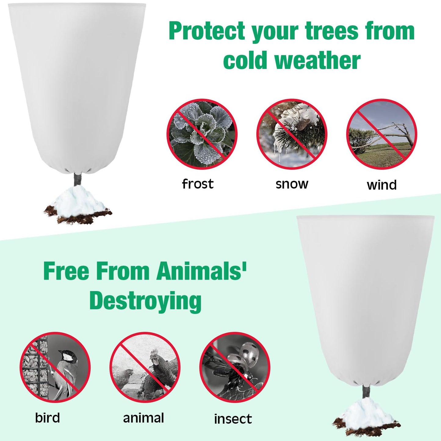 Vincreem 4 Pcs Plant Covers Freeze Protection 35.4" x 59" Winter Frost Blankets for Outdoor Plants with Zipper Drawstring Frost Cloth Freeze Covers Warm Shrub Jacket for Fruit Tree Potted(White)