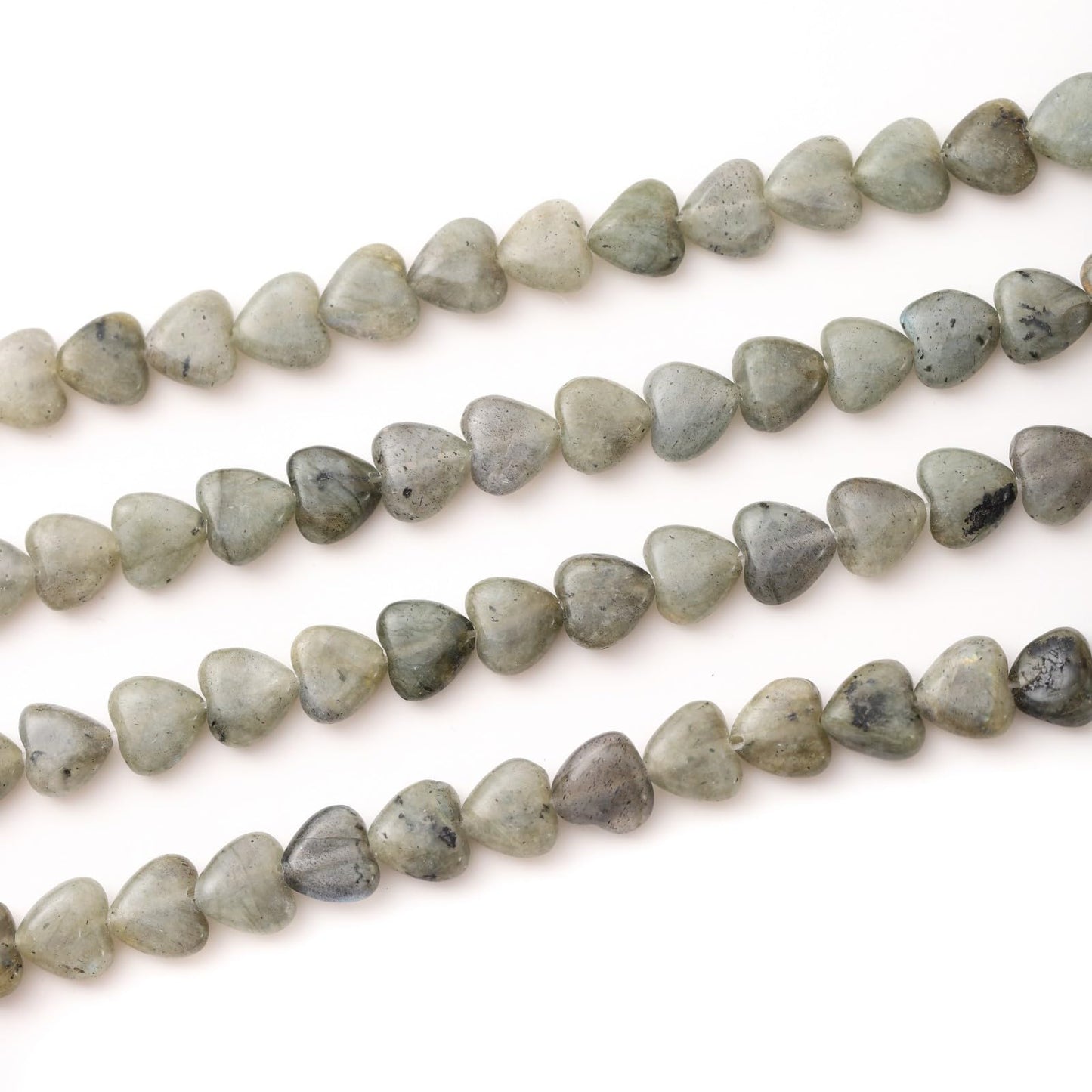 Natural Heart Shaped White Labradorite Stone Beads 10mm Loose Crystal Healing Beads for DIY Necklace Bracelet Making Gemstone Craft Supplies