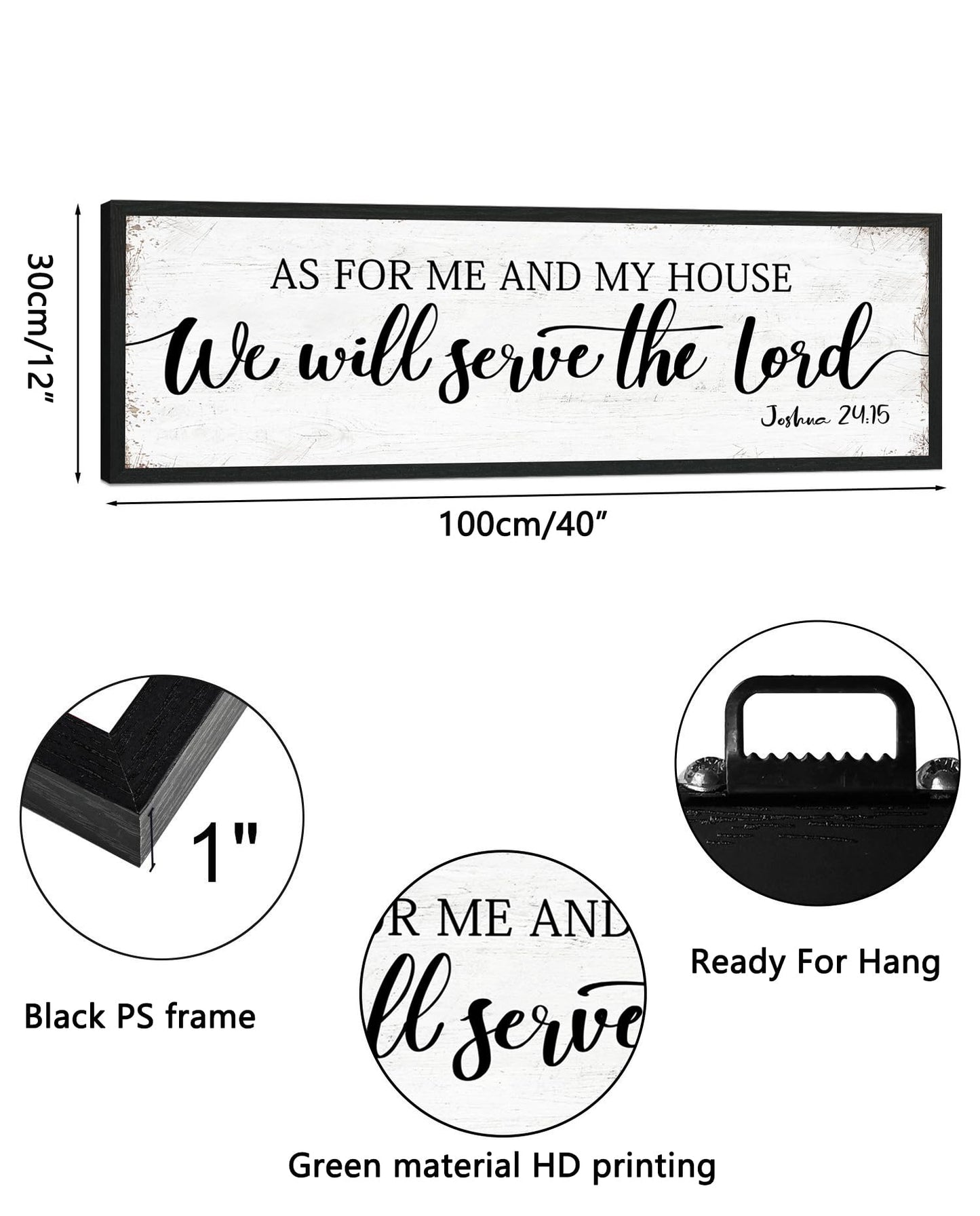 As for Me and My House We Will Serve the Lord Sign: Rustic Family Bedroom Signs Wall Decor Above Bed,Framed Country Wall Plaque Hanging Farmhouse Bible Verse Sign Christian Art Gifts 12" x 40"