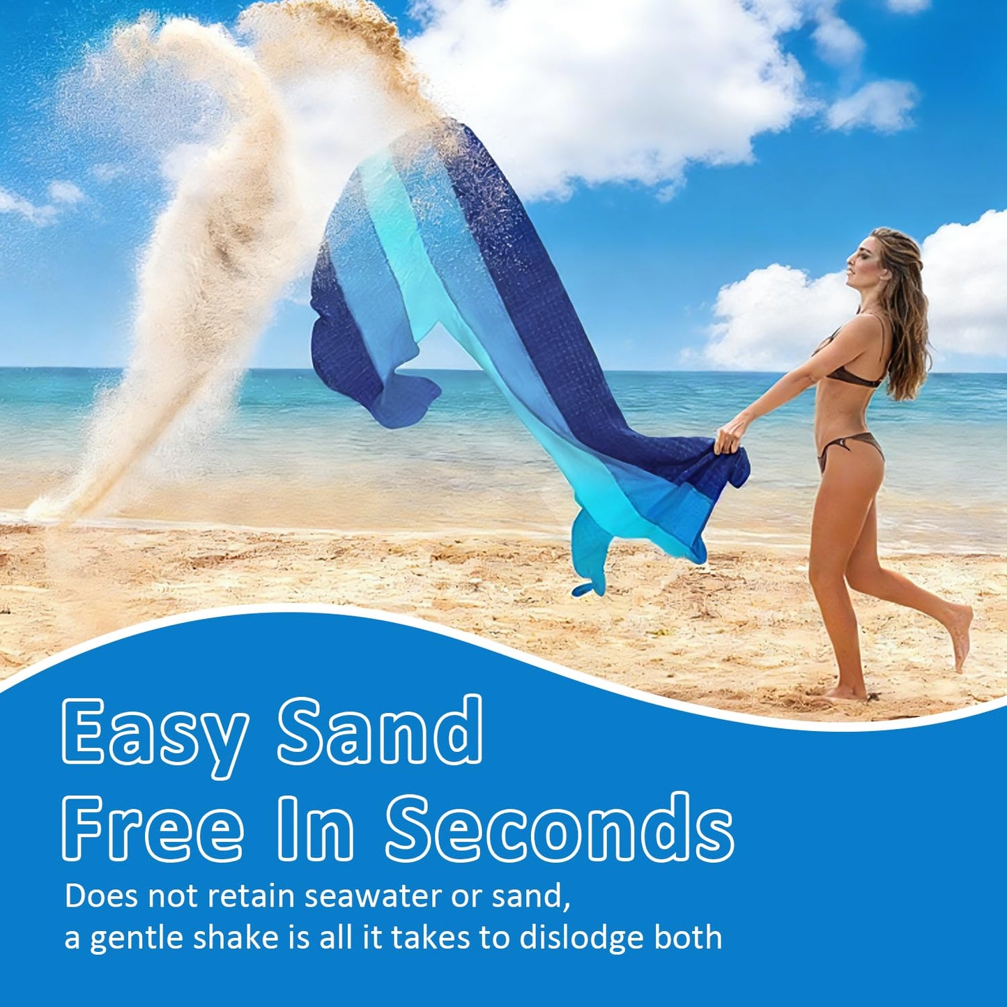 PLACHIDAY Beach Blanket Sandproof - Extra Large Beach Mat Waterproof Sand Free Mat, Quick Drying Durable Camping Blanket for Outdoor Picnic, Travel, Camping, Hiking - 79''x83'' with Stakes & Hook