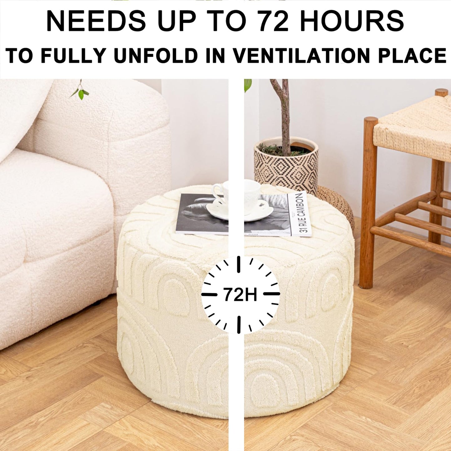Asuprui Plush Fabric Ottoman Footrest – 20"x14" Soft Foam Pouf with Removable Cover Perfect for Living Room, Bedroom & Dorm(Linen)