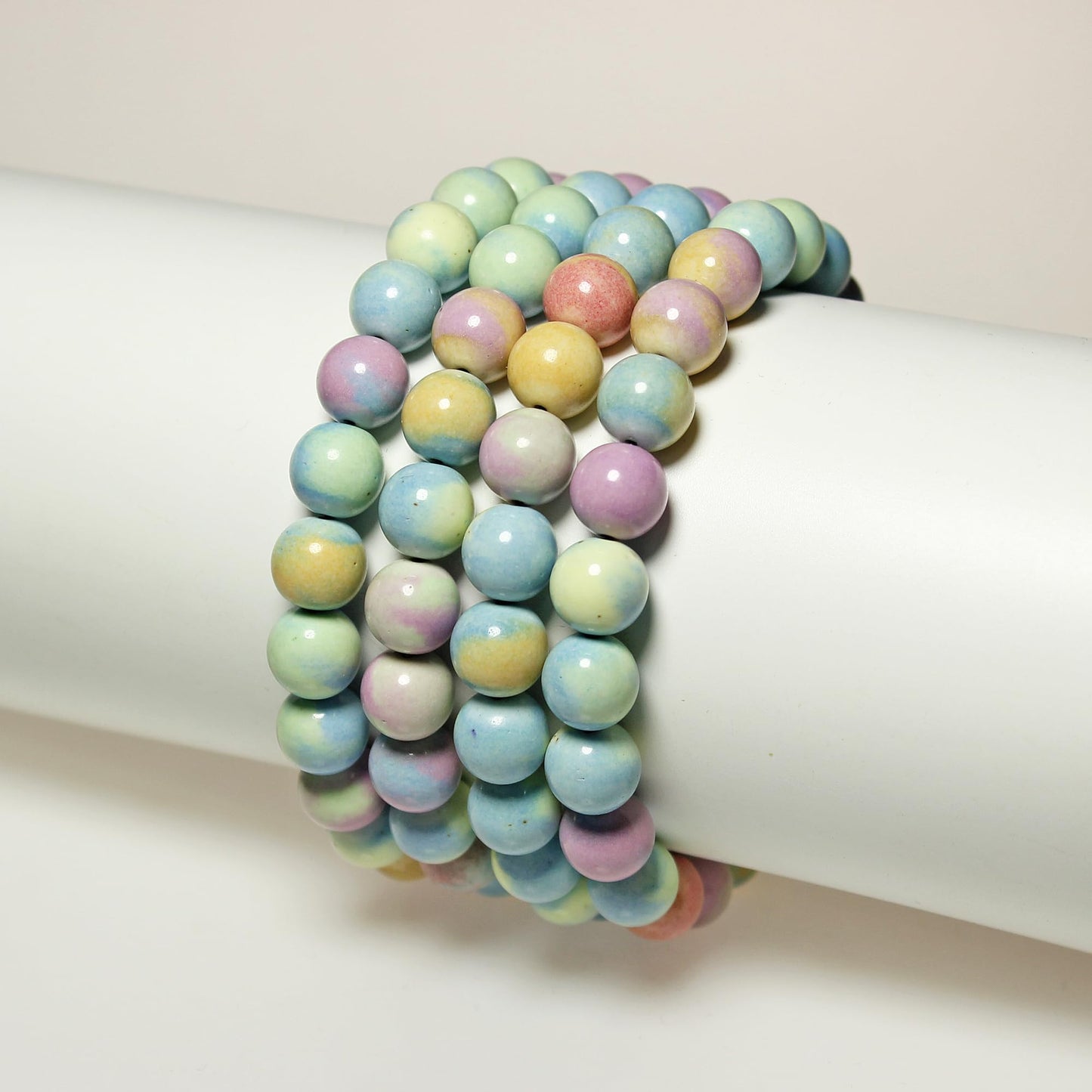 MJDCB Natural Stone Beads 8mm 43pcs Round Rainbow Stone Loose Gemstone Bead Charms for Jewelry Making Bracelet Necklace Earring Pendant